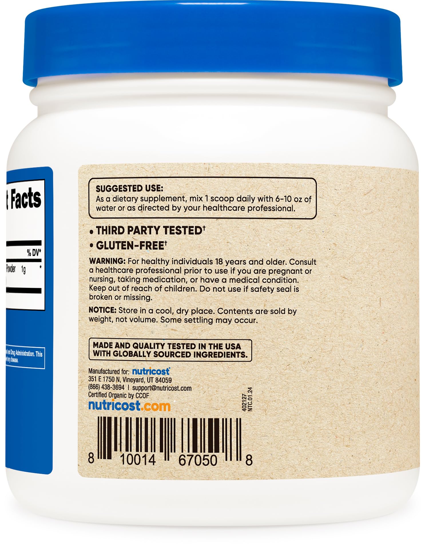 Nutricost Organic Lion's Mane Mushroom Powder 1LB (16oz) - USDA Certified Organic, Vegan, Gluten-Free - Supports Brain Health & Focus - Perfect for Coffee, Smoothies & Baking