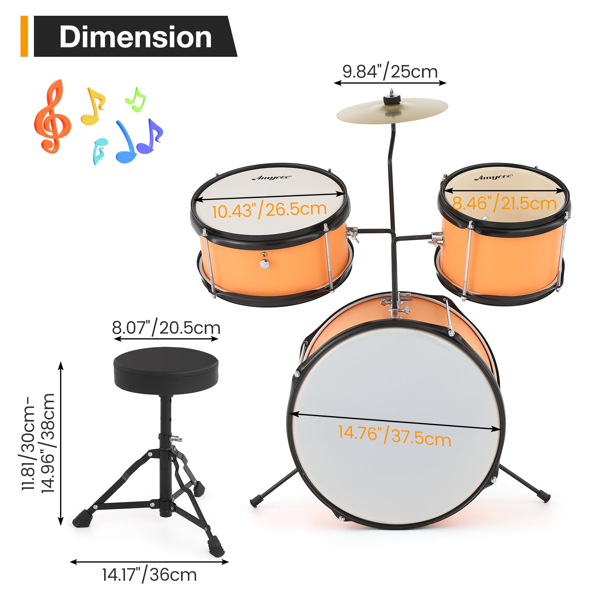 **3-Piece Kids Drum Set for Beginners - Complete Drum Kit with Cymbal, Tom, Bass Drum, Drumsticks & Pedal - Includes Adjustable Drum Stool - Perfect for Boys & Girls (Yellow) - Ideal for Home Play, Birthday Gifts & Early Music Education**