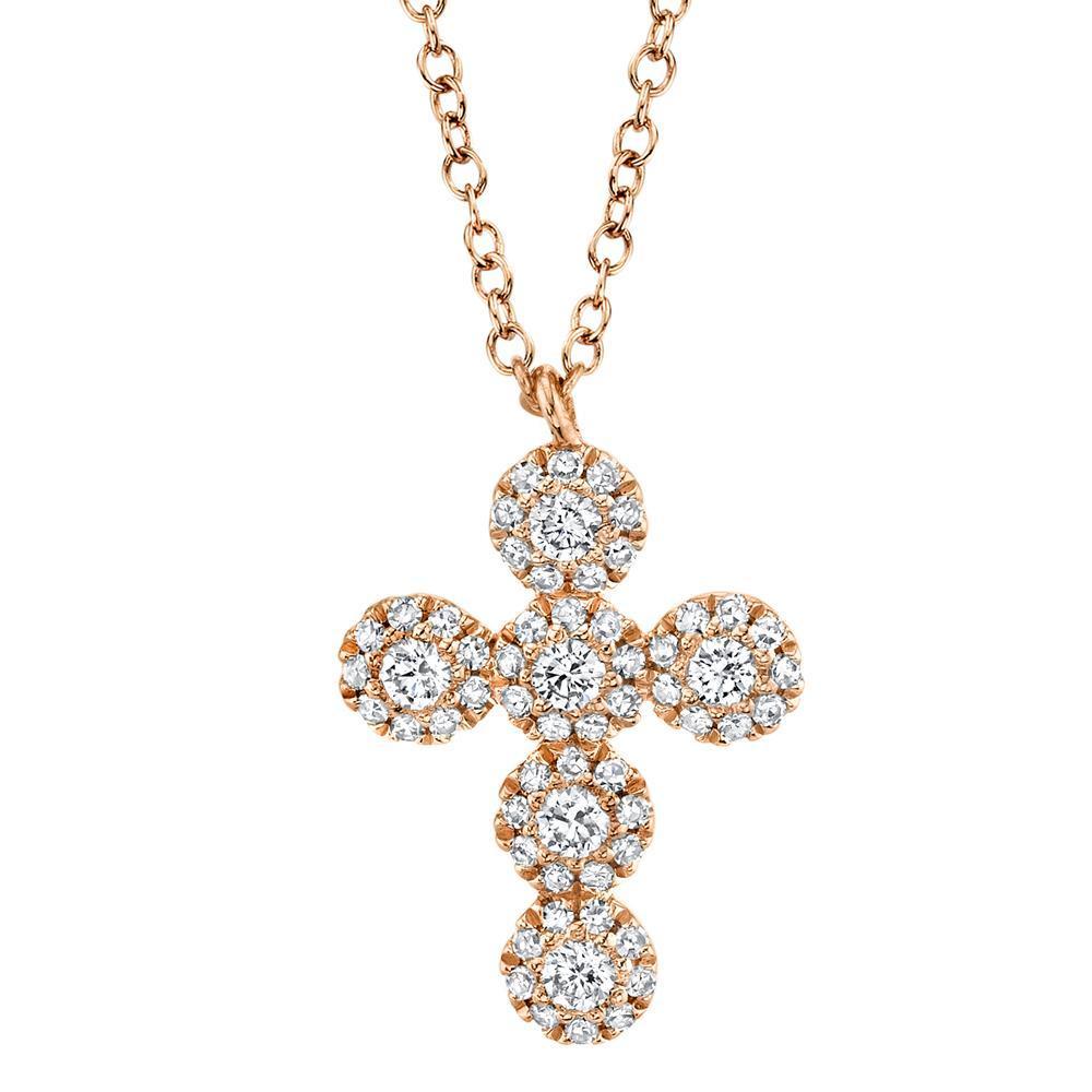 14K Gold 0.25 CTW Diamond Cluster Cross Pendant Necklace for Women - Elegant Religious Jewelry Gift for Baptism, Confirmation & Everyday Wear