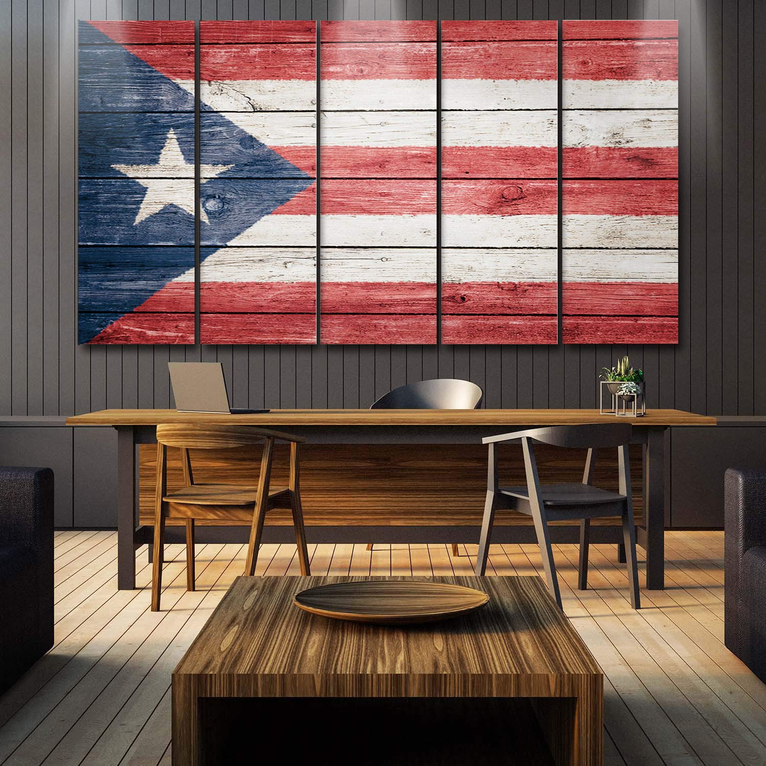 Chucoco Oil Paintings on Canvas - Puerto Rico National Flag Abstract Wall Art, Framed Ready to Hang - Perfect for Living Room, Kitchen, Bedroom & Office Decor | Handmade Canvas Artwork for Home & Gift