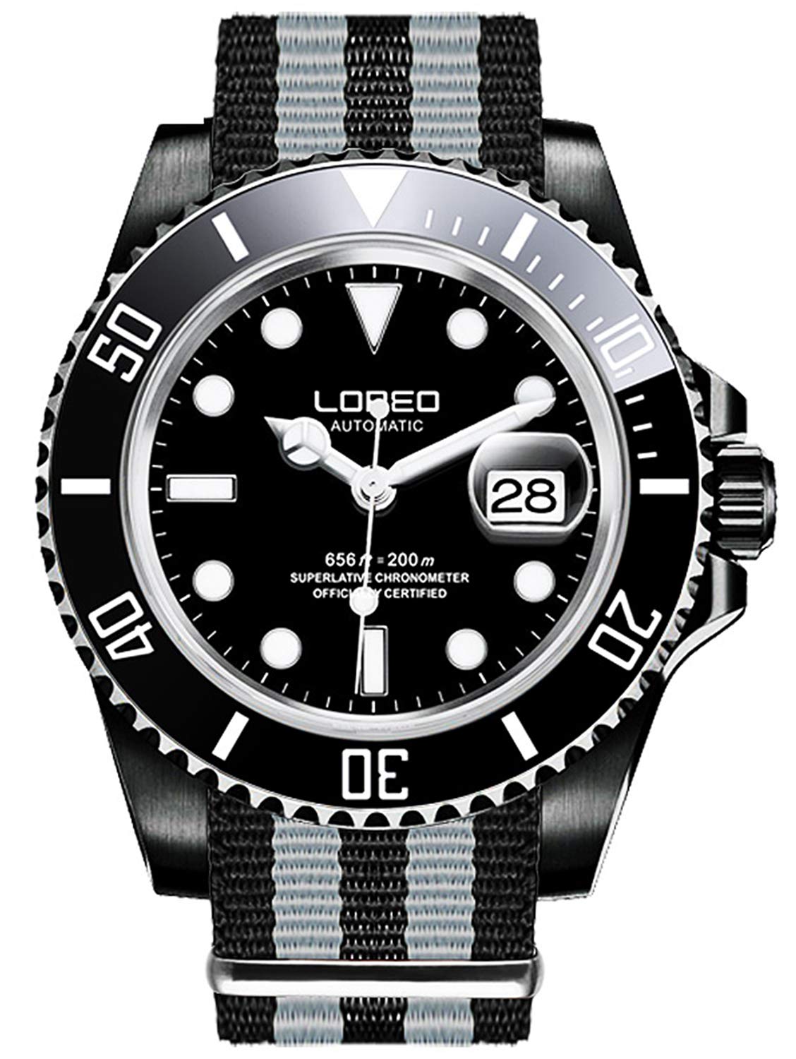 LOREO Men's Automatic Watch - Full Black Stainless Steel, Sapphire Glass, Rotating Bezel, Military Waterproof (200M) - Perfect for Diving, Outdoor Adventures & Everyday Wear