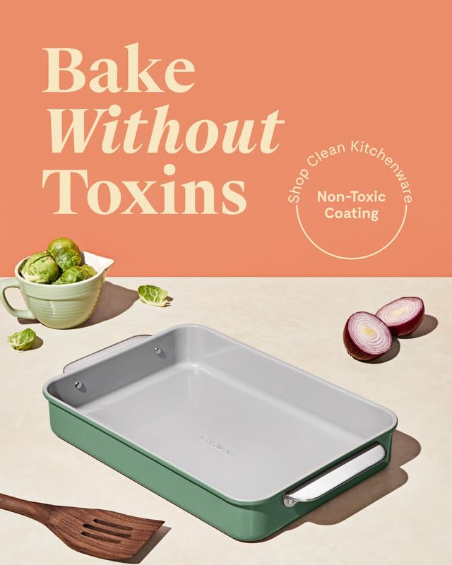 Caraway Non-Stick Ceramic 9”x13” Baking Pan - PTFE & PFOA Free, Non-Toxic Ceramic Coating - Perfect for Brownies, Lasagna, Casseroles & Sheet Cakes - Oven & Dishwasher Safe - Ideal for Family Dinners & Holiday Baking - White