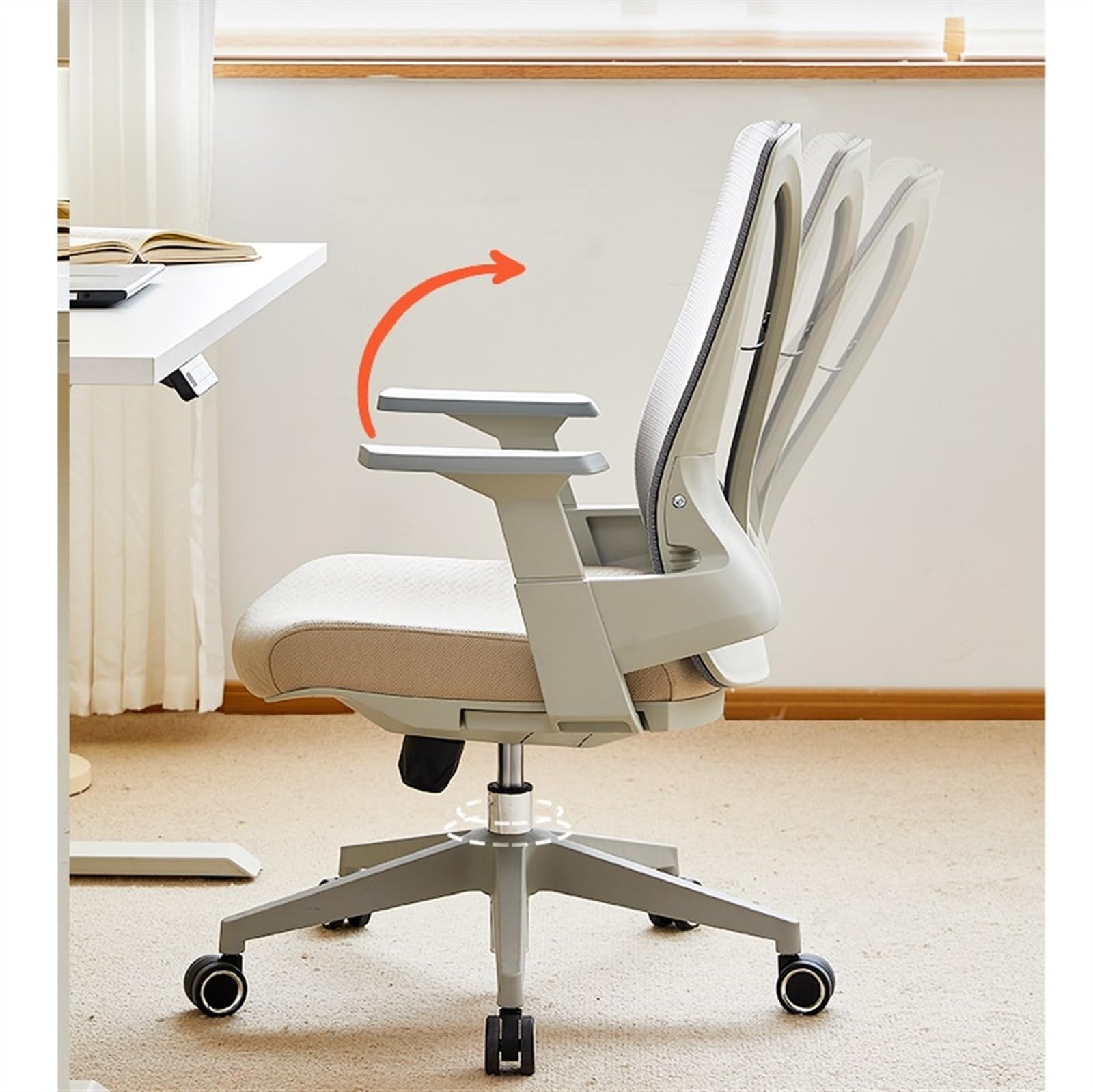 Ergonomic Office Chair with Lumbar Support - Adjustable Height Computer Desk Chair for Home & Office - Comfortable Study & Conference Chair with Lift Seat (Beige) - Perfect for Long Hours of Work, Gaming, and Online Meetings