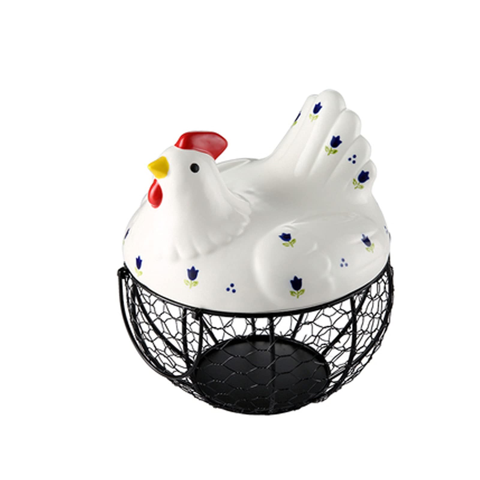 WKLIANGYUANPING Refrigerator Egg Storage Container - Durable Iron Egg Holder Basket for Kitchen, Snacks & Fruits | Creative Ceramic Hen Decor | Perfect for Organizing Eggs, Storing Fruits, or as a Charming Kitchen Decoration (Color: B)