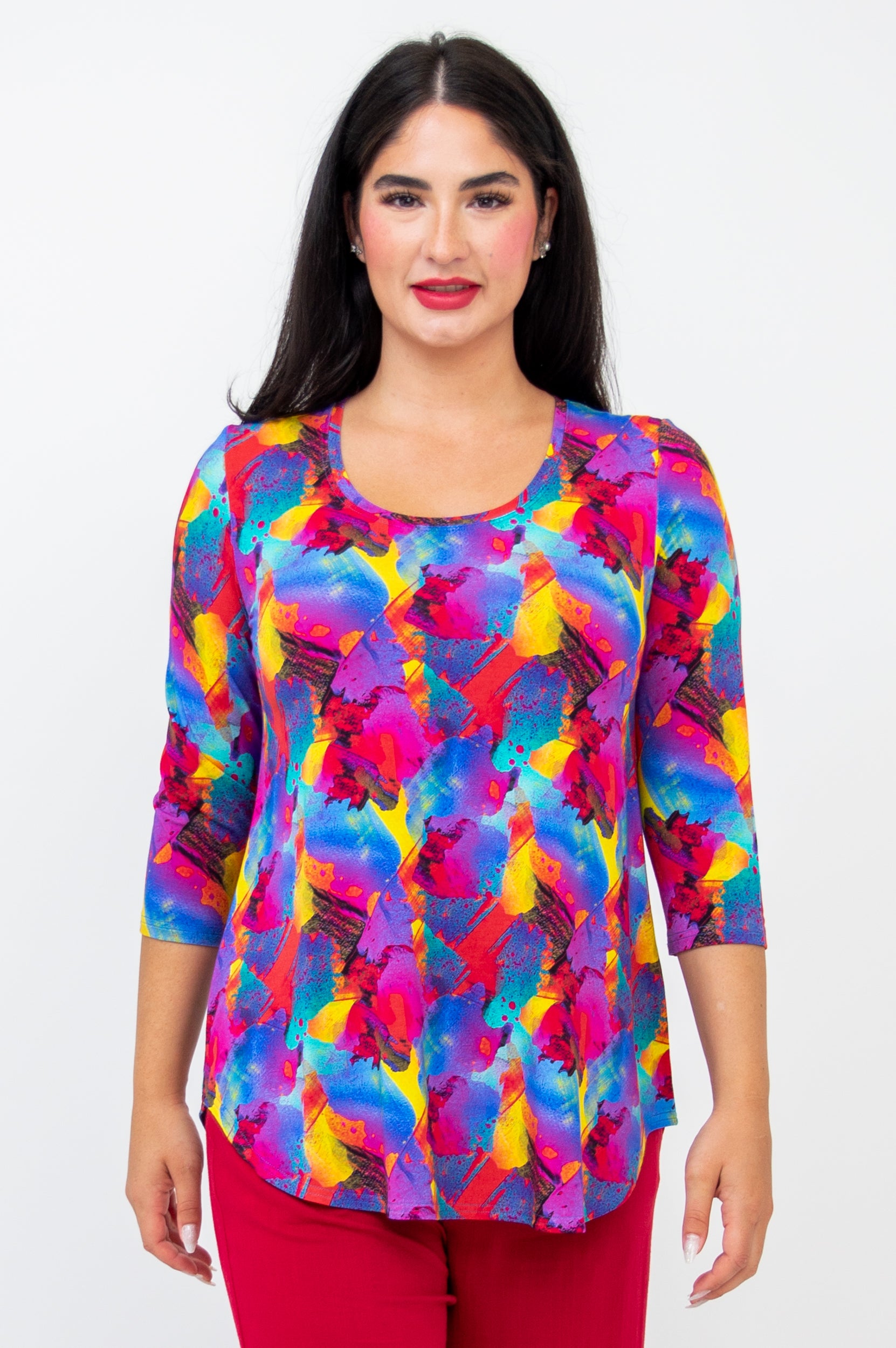 Jazz 3/4 Sleeve Women's Top - Starburst Print Bamboo Fabric Blouse for Casual Wear & Summer Outfits