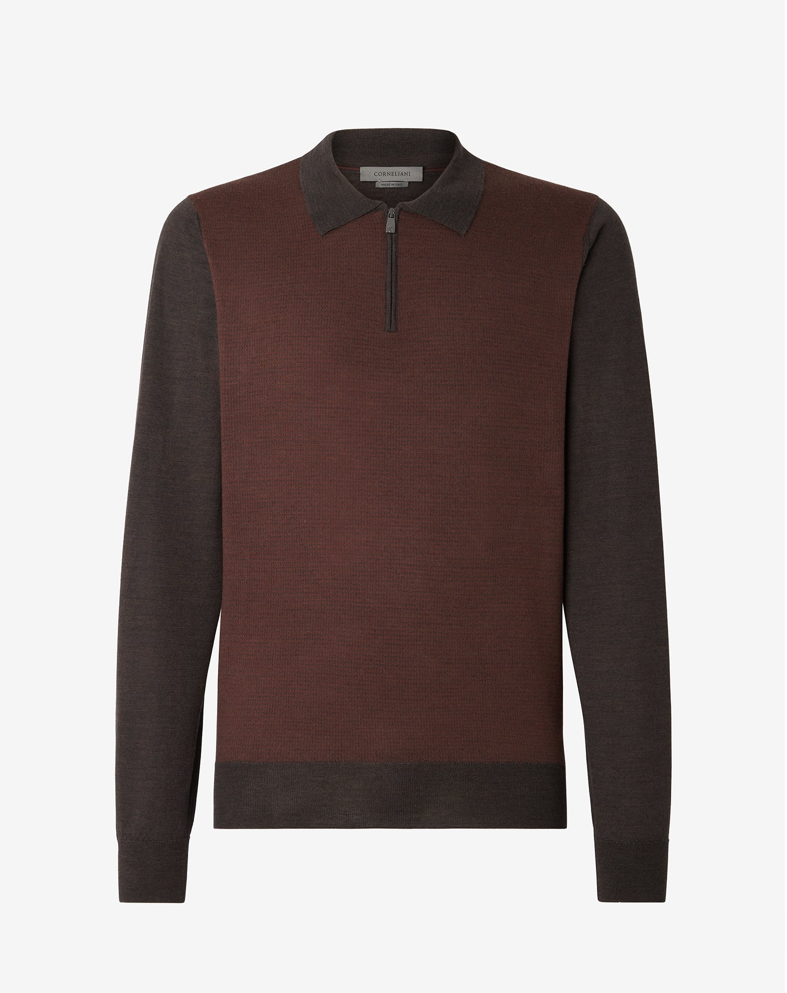 Corneliani Men's Merino Wool Zip-Up Polo Shirt in Brown - Perfect for Casual Outings & Business Casual Wear