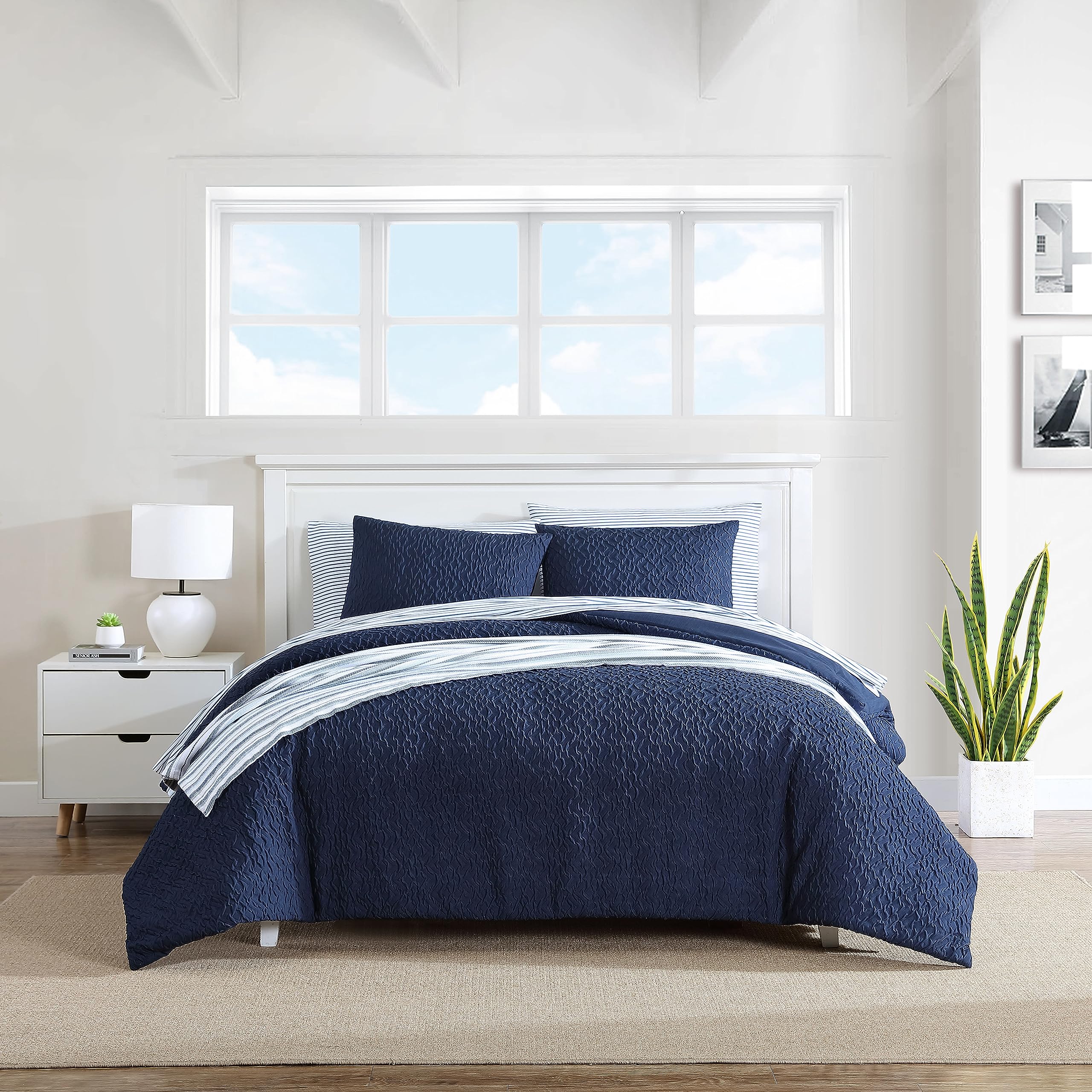 Nautica King Comforter Set - Ultra Soft Microfiber All Season Bedding with Matching Shams | Oeko-Tex Certified Hypoallergenic | Point Harbor Navy | Perfect for Master Bedroom, Guest Room & Cozy Winter Nights
