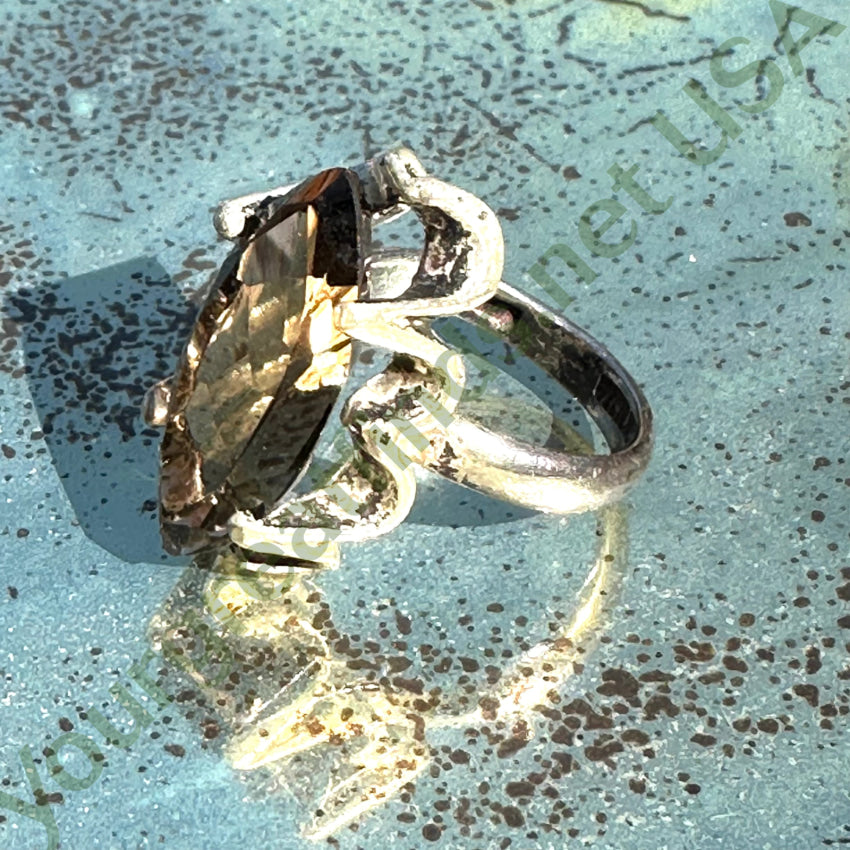 Vintage Mexican Sterling Silver Smoky Citrine Ring - Size 5.5 - Handmade Jewelry for Women, Boho Chic Accessory, Perfect for Parties & Special Occasions