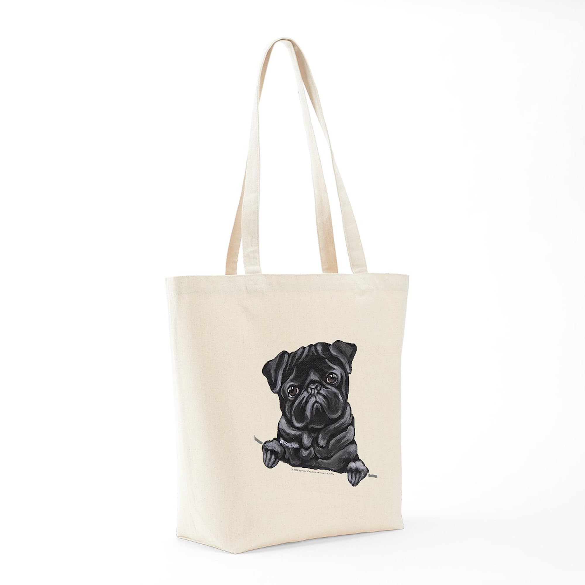 Black Pug Line Art Tote Bag - Natural Canvas Reusable Shopping Bag for Groceries, Beach & Everyday Use | Eco-Friendly & Durable