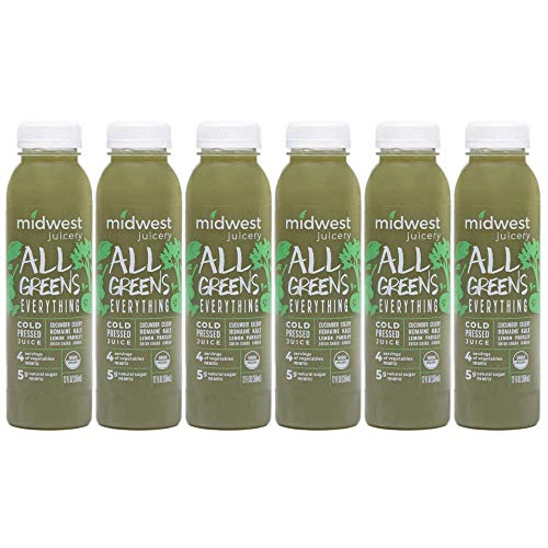 Organic Cold Pressed Green Juice - Midwest Juicery All Greens Everything | Low Natural Sugar, 100% Raw & Nutrient Dense | 4 Servings of Vegetables per Bottle | Fresh Never Frozen (12 Pack) - Perfect for Detox, Weight Loss & Healthy Lifestyle