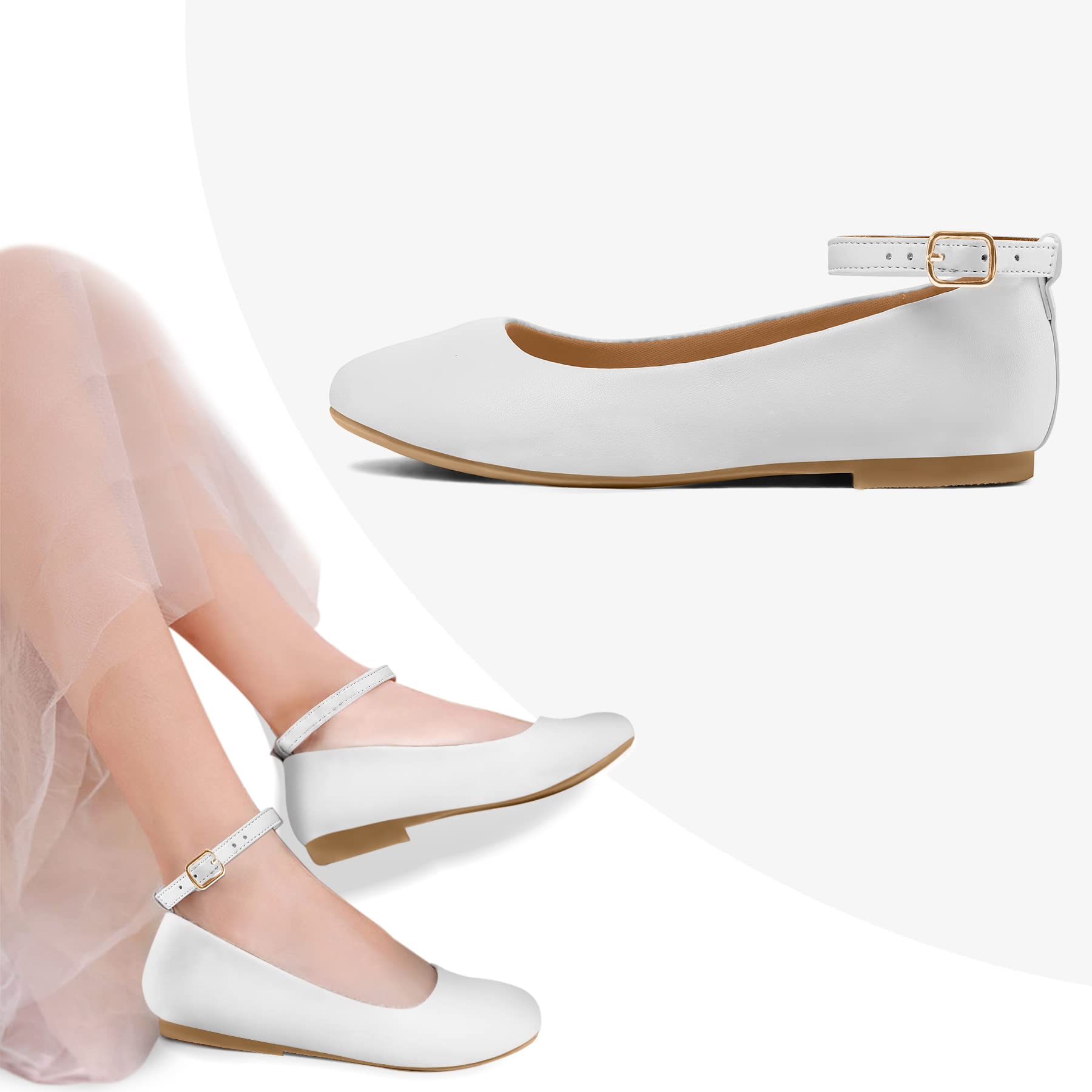 K KomForme Girls' Ballerina Flats with Ankle Strap - Comfortable Ballet Shoes for Toddler, Little Kid & Big Kid - Perfect for Dance Class, Recitals & Dress-Up Play