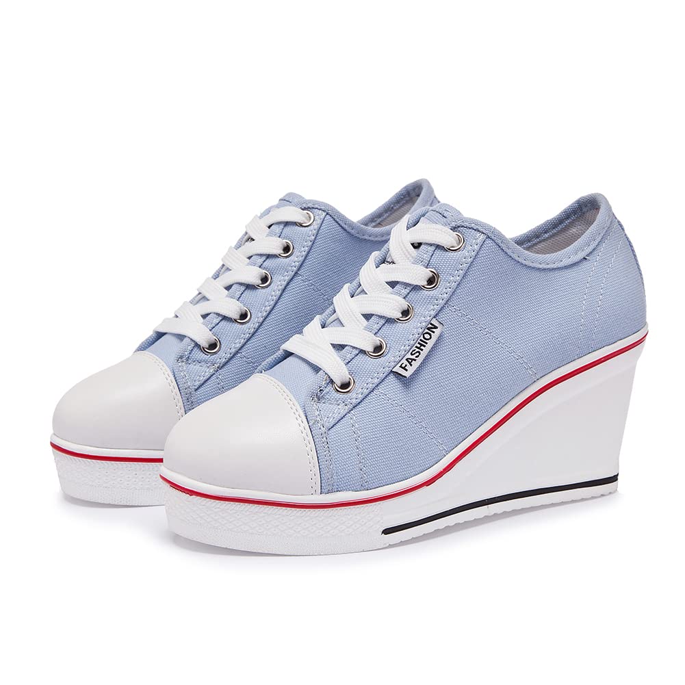 Mei MACLEOD Women's High Heel Wedge Canvas Sneakers - Comfortable Lace Up Casual Shoes for College & High School Students | Perfect for Campus, Dating & Everyday Wear