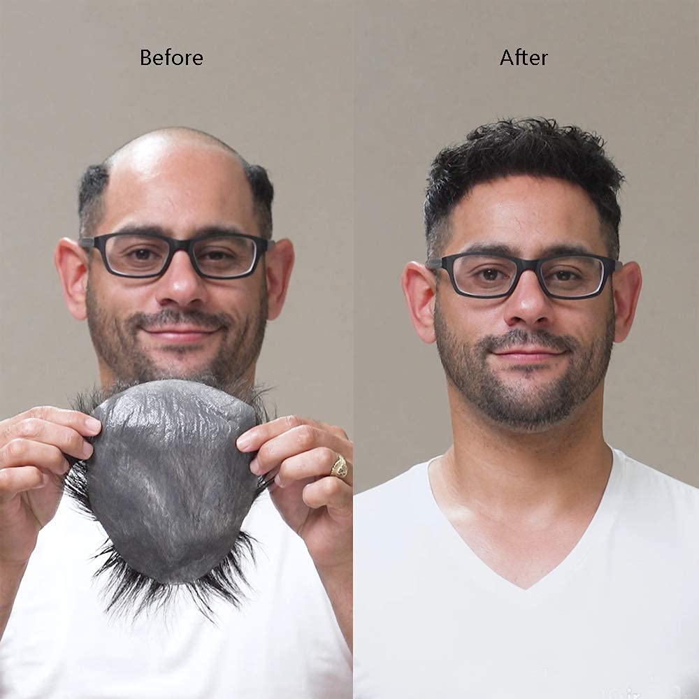 Premium Men's Hair System with 100% Human Hair - 0.08mm Natural Skin Base, 8x10 Inch Toupee for Thinning Hair (Dark Brown with 40% Gray Mix) - Perfect for Daily Wear, Special Occasions & Confidence Boosting