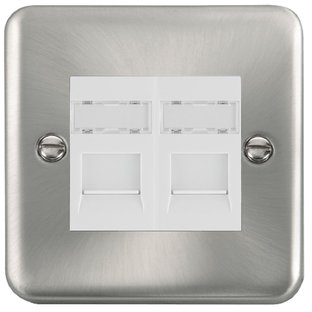 Click Deco Plus Satin Chrome Double Cat5e Ethernet Wall Plate - High Speed Internet Data Socket for Home & Office Networking (DPSCRJ452WH) - Perfect for Smart Homes, Offices, and Gaming Setups