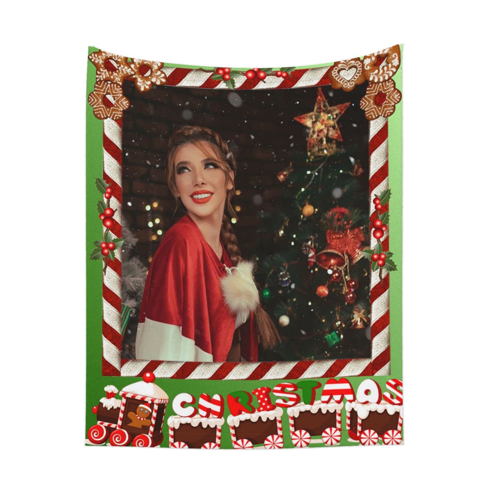 Personalized Christmas Train Photo Blanket - Custom Fleece Throw for Mom, Dad, Dogs & Pets - 30