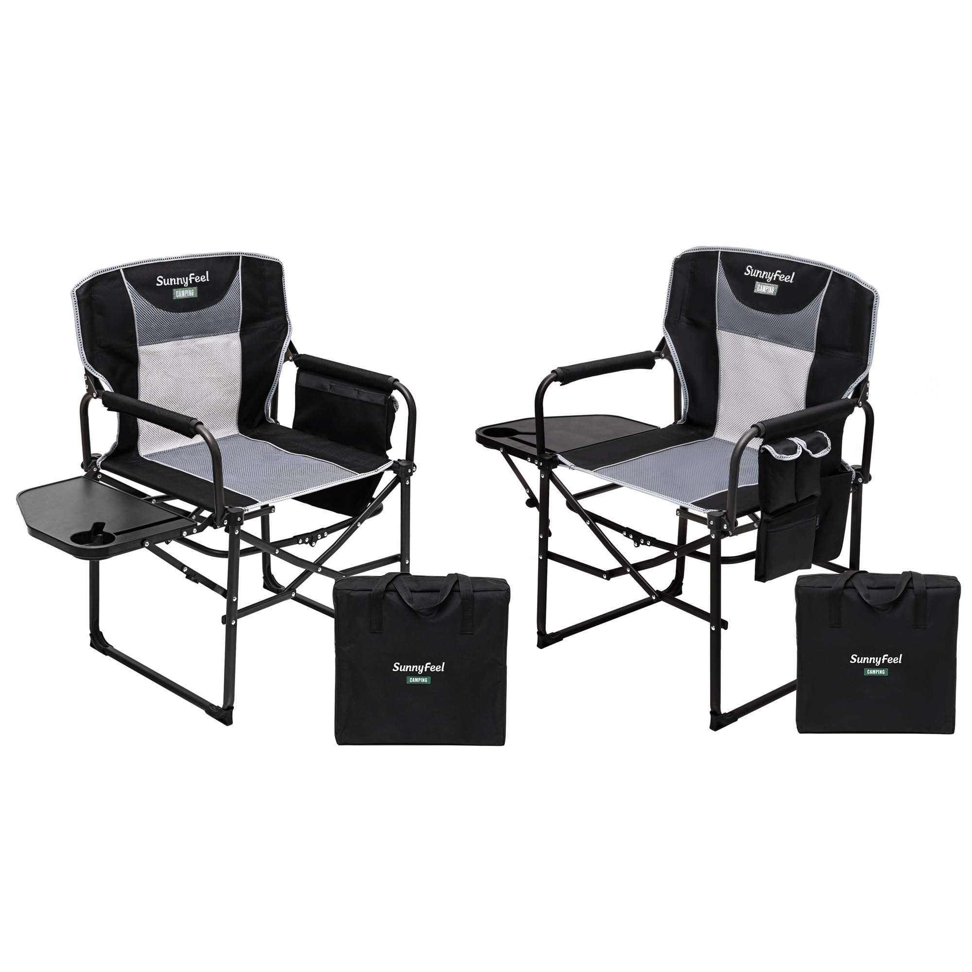 **SUNNYFEEL Oversized Camping Director's Chair 2-Pack – Heavy Duty Portable Folding Lawn Chairs for Adults with Side Table & Storage Pocket – Perfect for Beach, Fishing, Picnic, Concert, and Outdoor Camping**    *(Use Cases: Ideal for relaxing at the beach, fishing trips, backyard picnics, outdoor concerts, and camping adventures.)*