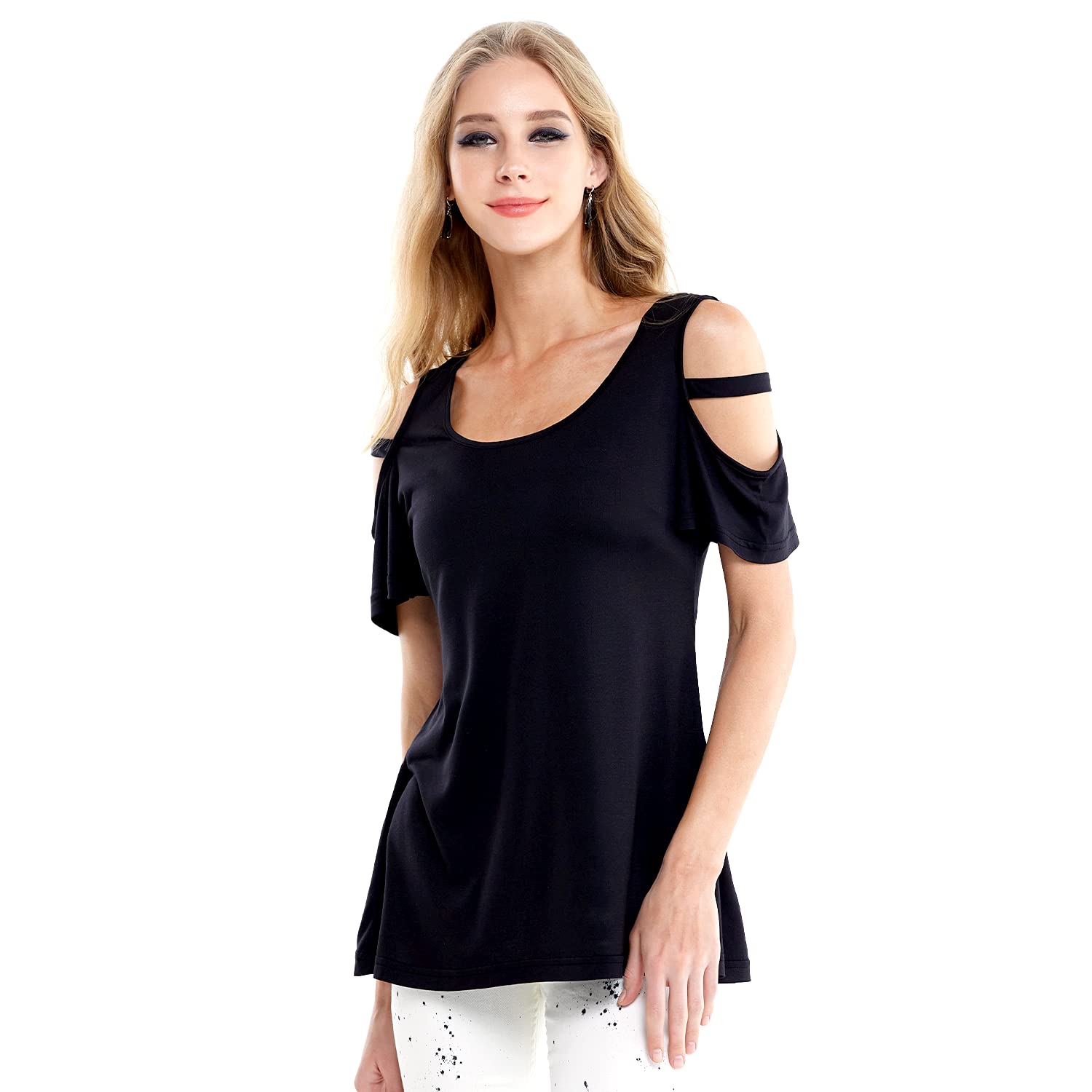 Noflik Women's Short Sleeve Cold Shoulder Blouse - Stylish Summer Tops for Casual Outings, Beach Wear & Date Nights