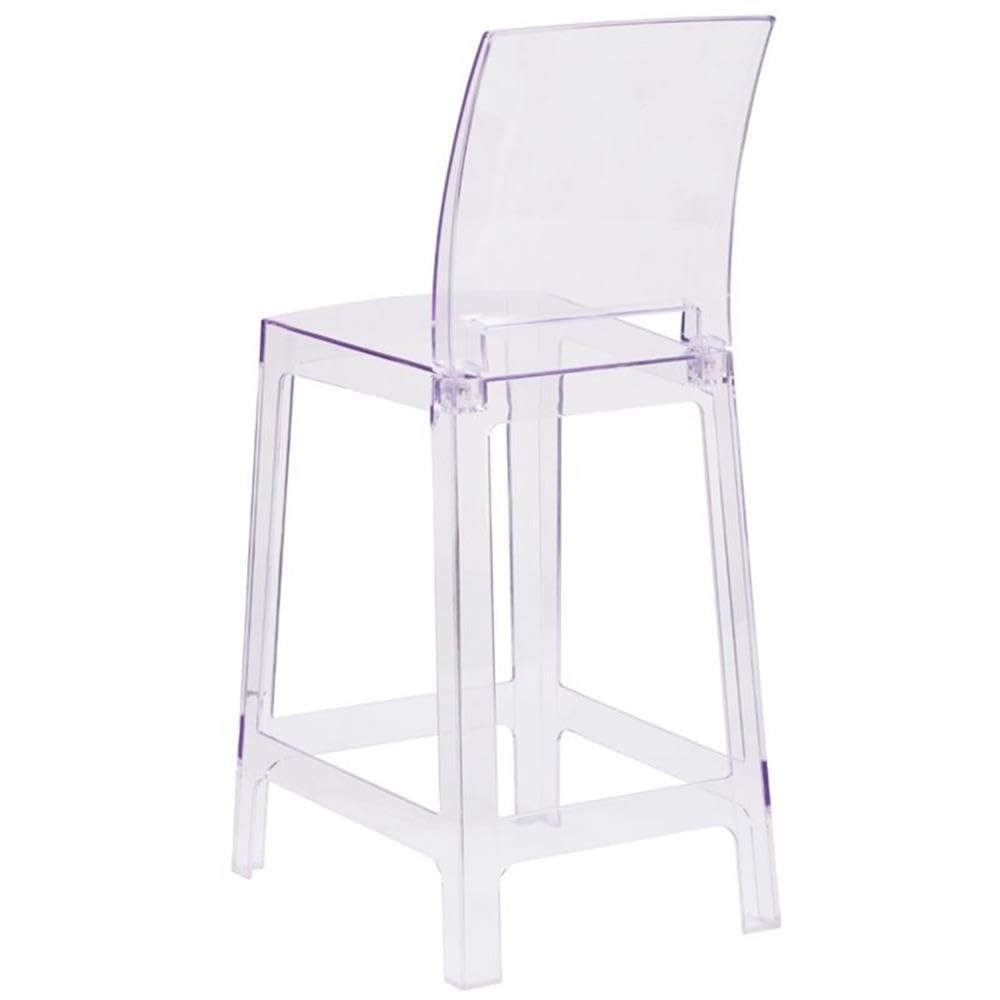 BOWERY HILL 40 Inch Modern Clear Plastic Bar Stools Set of 2 - Contemporary Square Back Counter Height Stools for Kitchen Island, Breakfast Bar & Home Decor