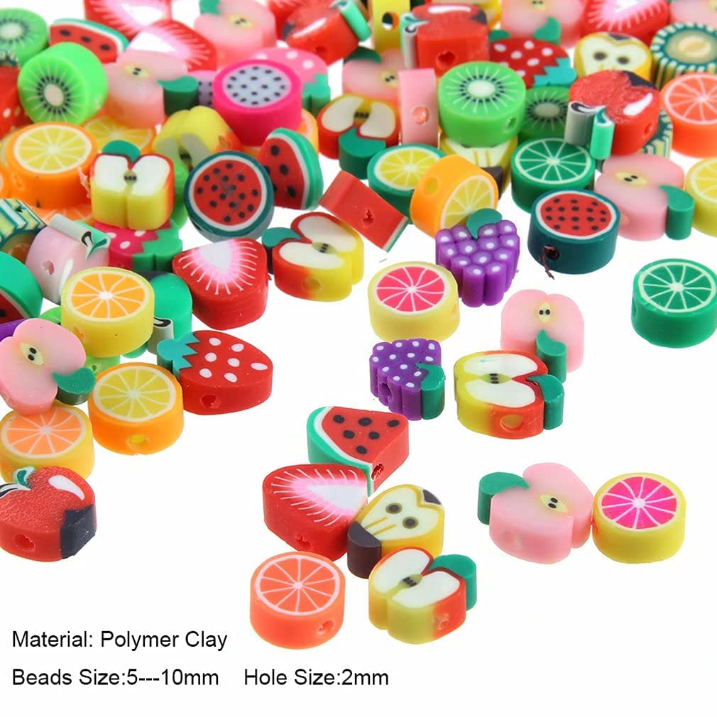 100pcs Mixed Fruit Polymer Clay Spacer Beads for DIY Jewelry Making - Bracelet, Necklace & Hair Accessories Kit (Assorted Fruit Designs) | Perfect for Women's Handmade Crafts, Gift Making & Boho Style Jewelry Projects