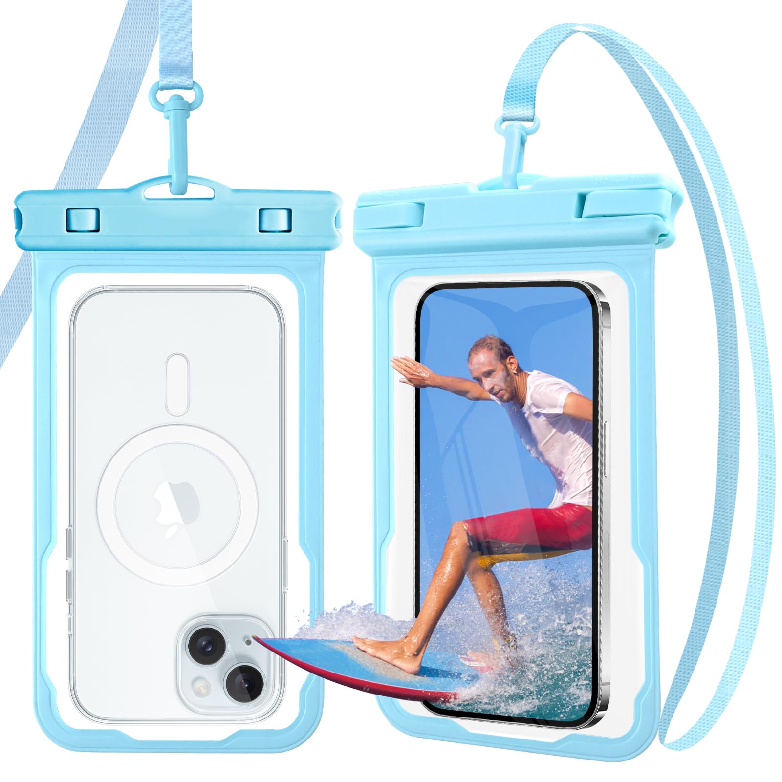 2 Pack Waterproof Phone Pouch for iPhone 15 14 13 Pro Max & Samsung Google - IPX8 Underwater Phone Case up to 7.2
