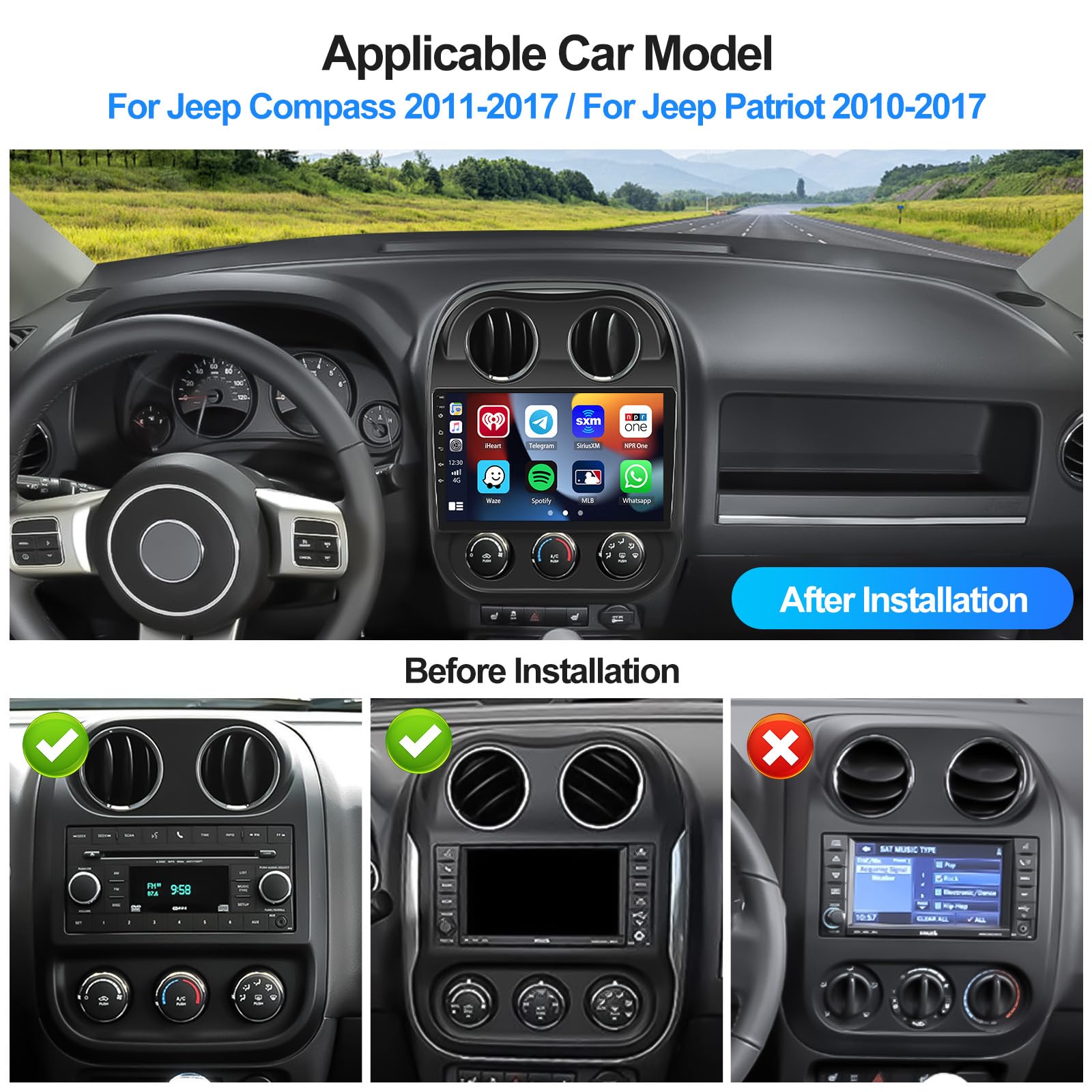 2011-2017 Jeep Compass Patriot Android 11 Car Stereo with 10.1