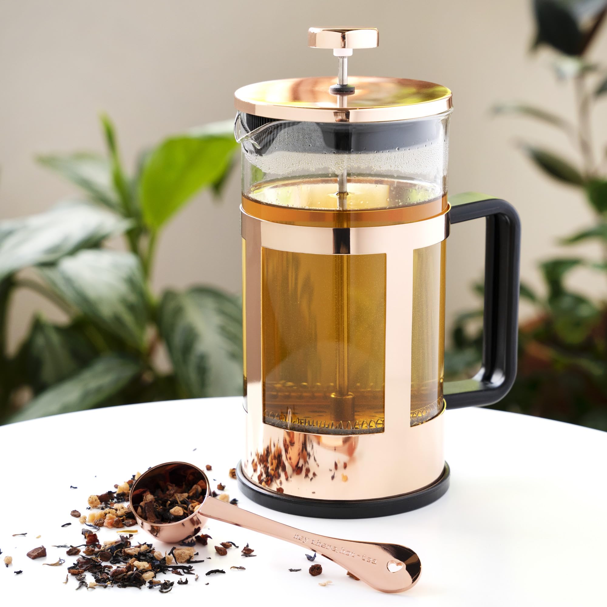Pinky Up Piper Tea Press Pot - 34 oz French Press Coffee Maker for Loose Leaf Tea & Coffee, Hot & Iced Beverage Brewer in Rose Gold - Perfect for Home, Office & Outdoor Use