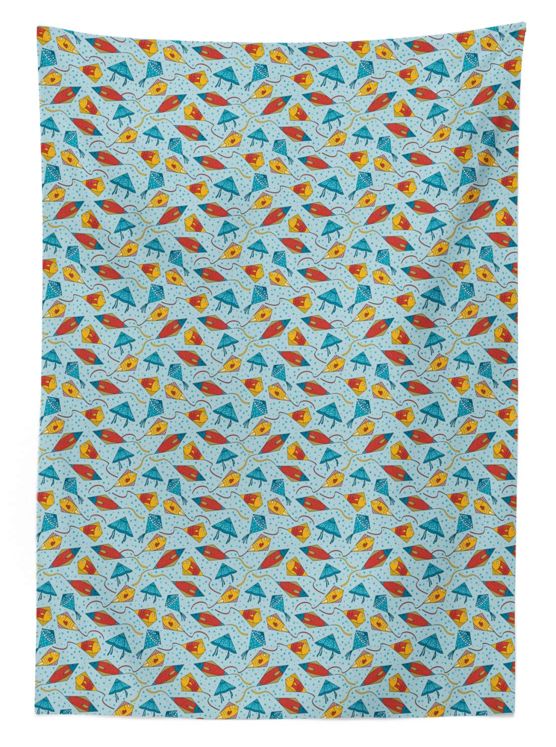 Ambesonne Blue Fish Tablecloth - Aquatic Animal Kite Design with Bubble Background, 52x70 Inch Rectangular Table Cover for Dining Room & Kitchen | Waterproof, Washable | Perfect for Parties, Holidays & Everyday Use