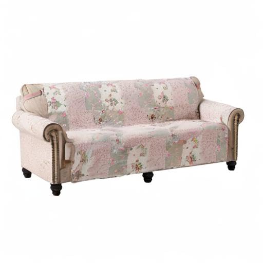 Traditional Rose and Sage Patchwork Couch Cover - Quilted Loveseat Slipcover 54