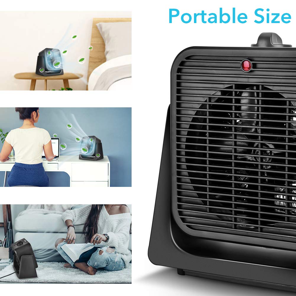 TRUSTECH 2-in-1 Portable Fan and Heater Combo - 45° Tilt Adjustable Air Circulator with 2 Speed Settings | Overheat & Tip-Over Protection | Compact Space Heater & Cooling Desk Fan for Home, Office, Bedroom, Dorm | Perfect for Year-Round Comfort in Small Spaces (Black)