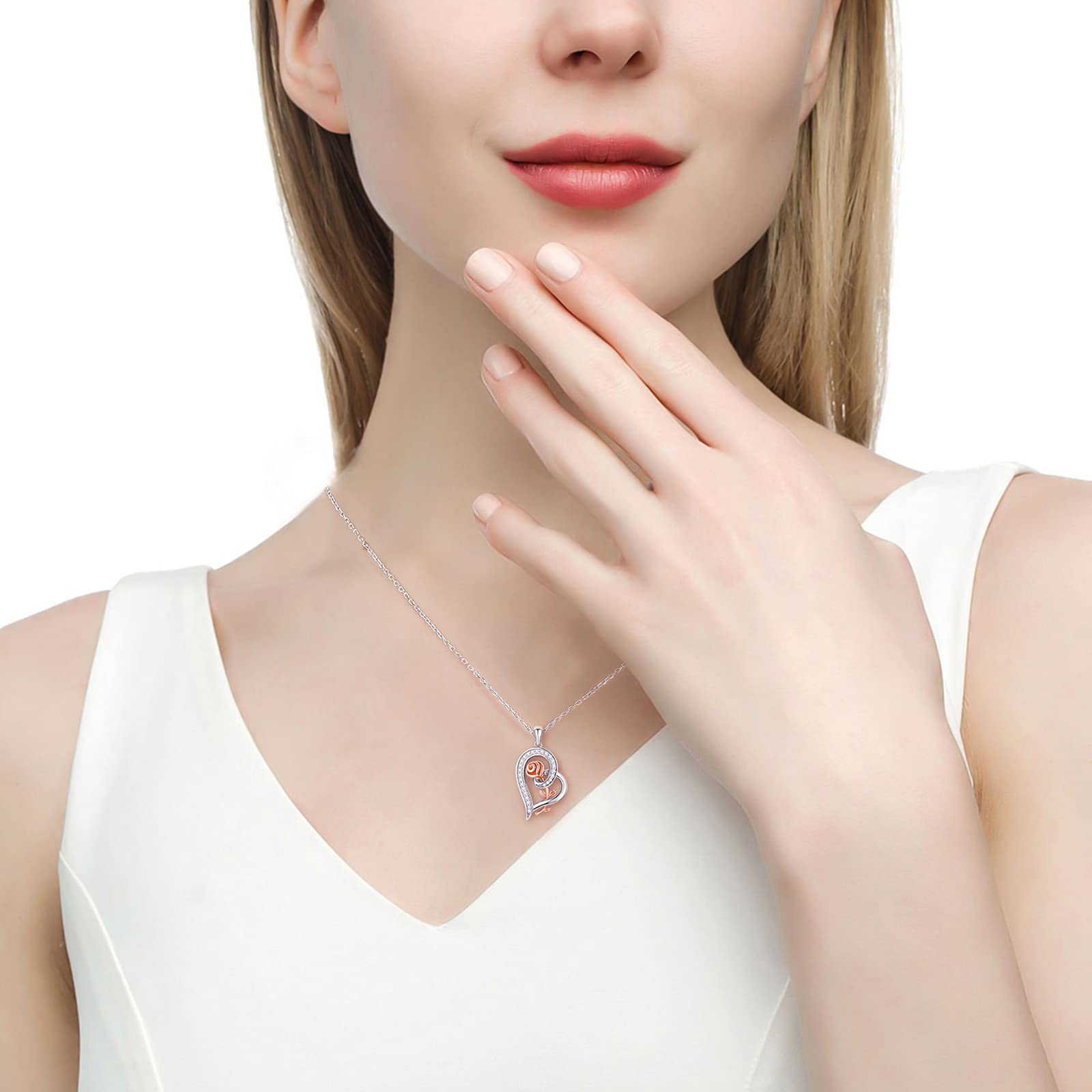 Valentine's Day Gifts for Women - Sterling Silver Heart Rose Necklace | Birthday Jewelry for Mom, Girlfriend & Wife | Perfect for Anniversaries, Date Nights & Romantic Occasions