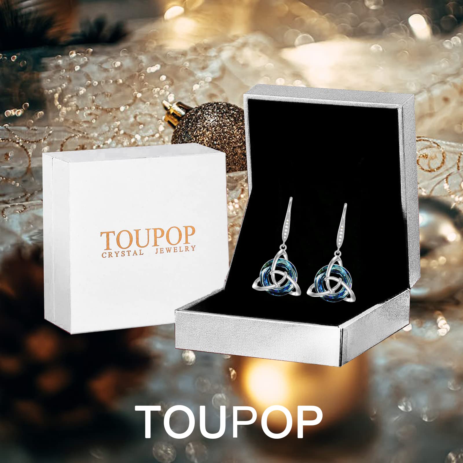 925 Sterling Silver Celtic Knot Drop Earrings for Women - Trinity Crystal Dangle Leverback Earrings | Irish Gifts, Fashion Jewelry for Party, Birthday, Wedding & Special Occasions
