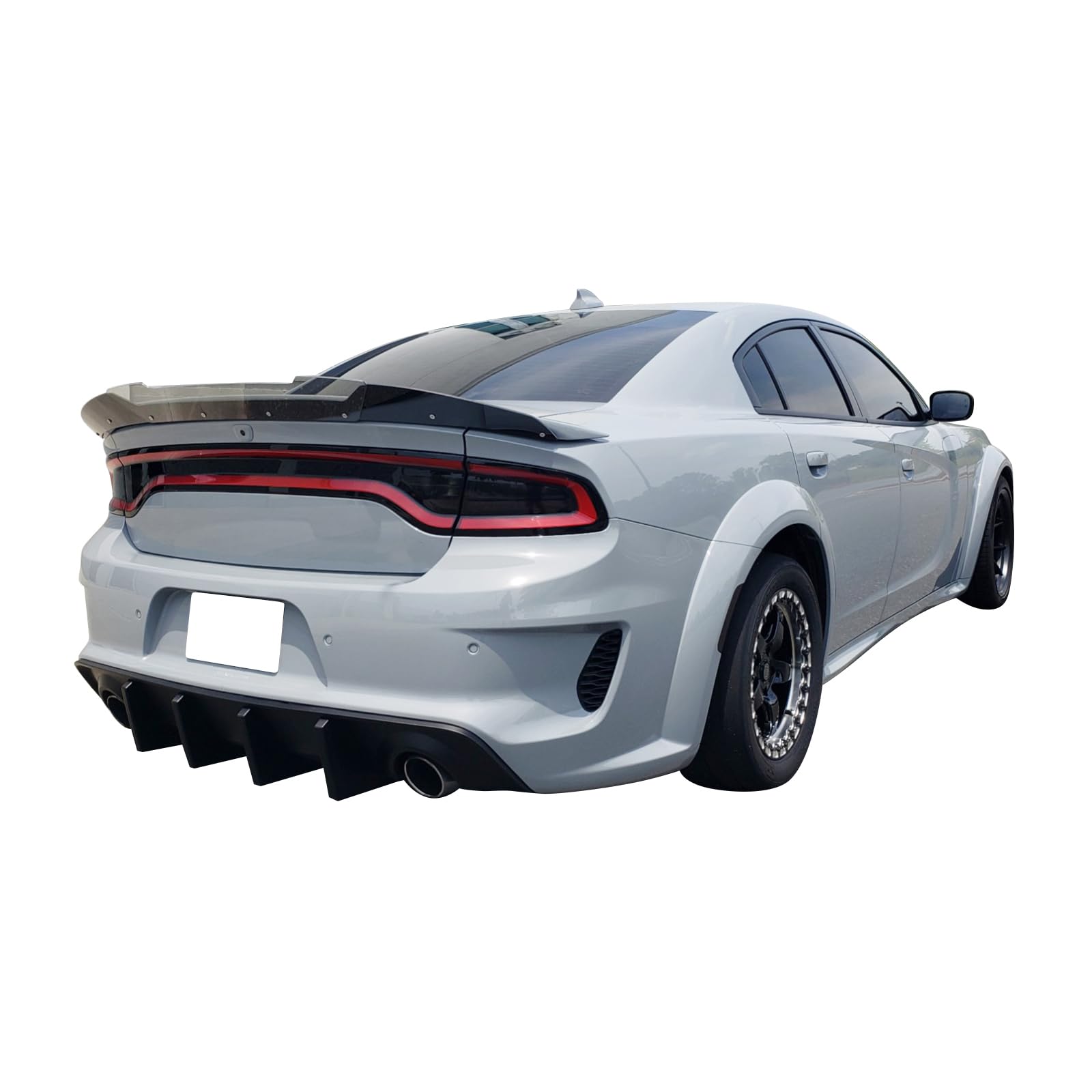 IKON MOTORSPORTS Rear Diffuser for 2020-2023 Dodge Charger Widebody - Matte Black PP Bumper Lip with 4 Fins | Aggressive Styling Upgrade for Street Racing & Car Shows