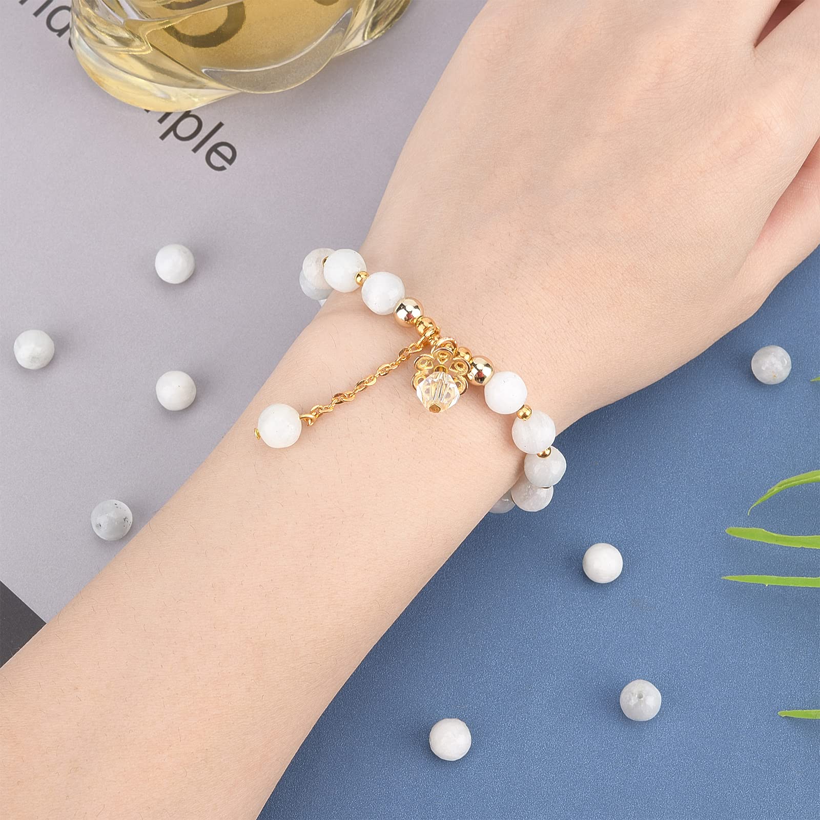 46pcs 8mm Natural Selenite Gemstone Beads - Healing Energy Round Loose Stones for DIY Jewelry Making, Bracelets, Necklaces - Meditation, Yoga & Spiritual Wellness Accessories