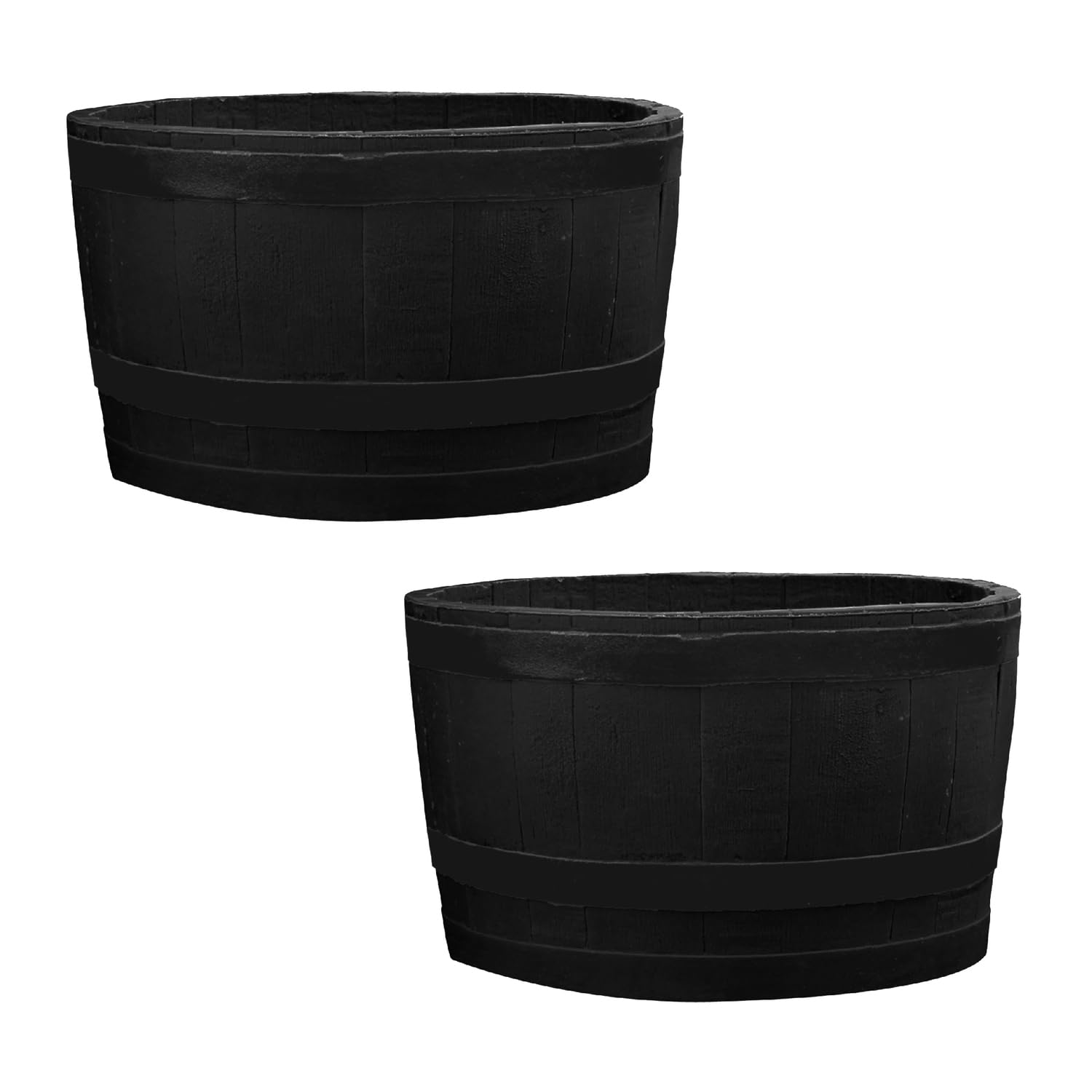 Premium Black Polyethylene Whiskey Barrel Planters (2-Pack) - Durable Indoor/Outdoor Garden Decor for Patio, Deck, or Home Gardening | Perfect for Flowers, Herbs & Succulents