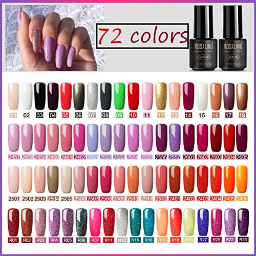 ROSALIND 72pcs Semi-Permanent Nail Gel Kit - Shiny, Star & Rainbow Colors (7ml) - DIY Manicure, Nail Art, Salon Quality at Home