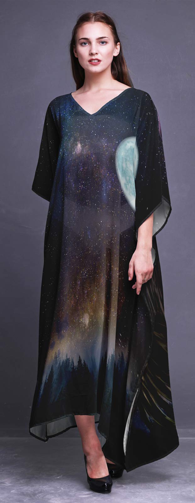 Women's Plus Size Kaftan Dress - Flowy Summer Beach Cover Up, Boho Kimono Maxi Dress for Lounge, Vacation & Poolside Wear