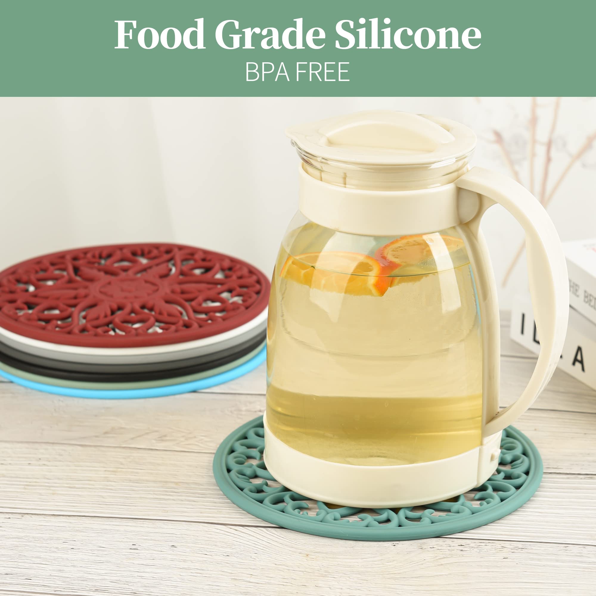 Heat Resistant Silicone Trivet Set - 6 Gray Hot Pads for Kitchen & Dining