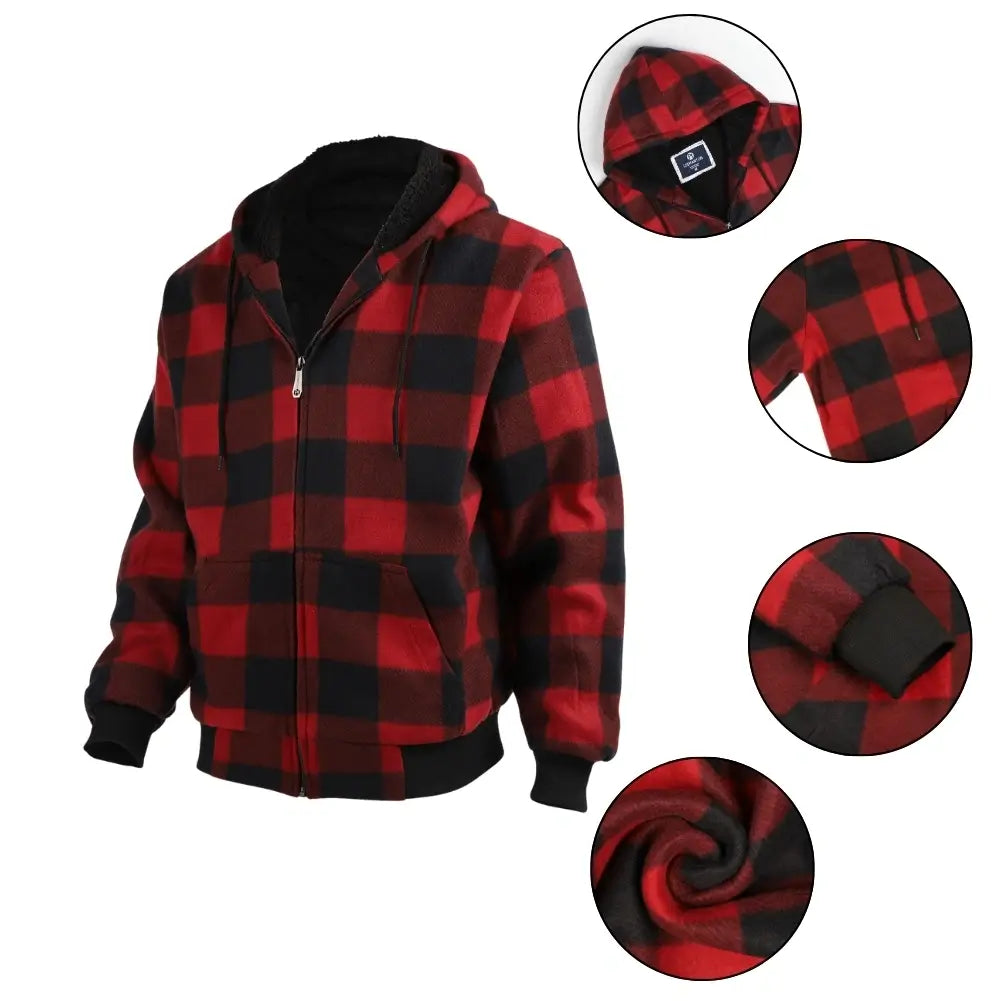 Men's Plaid Sherpa Lined Sweatshirt - Warm Flannel Shirt Jacket for Winter, Cozy Fleece-Lined Pullover for Outdoor Activities & Casual Wear