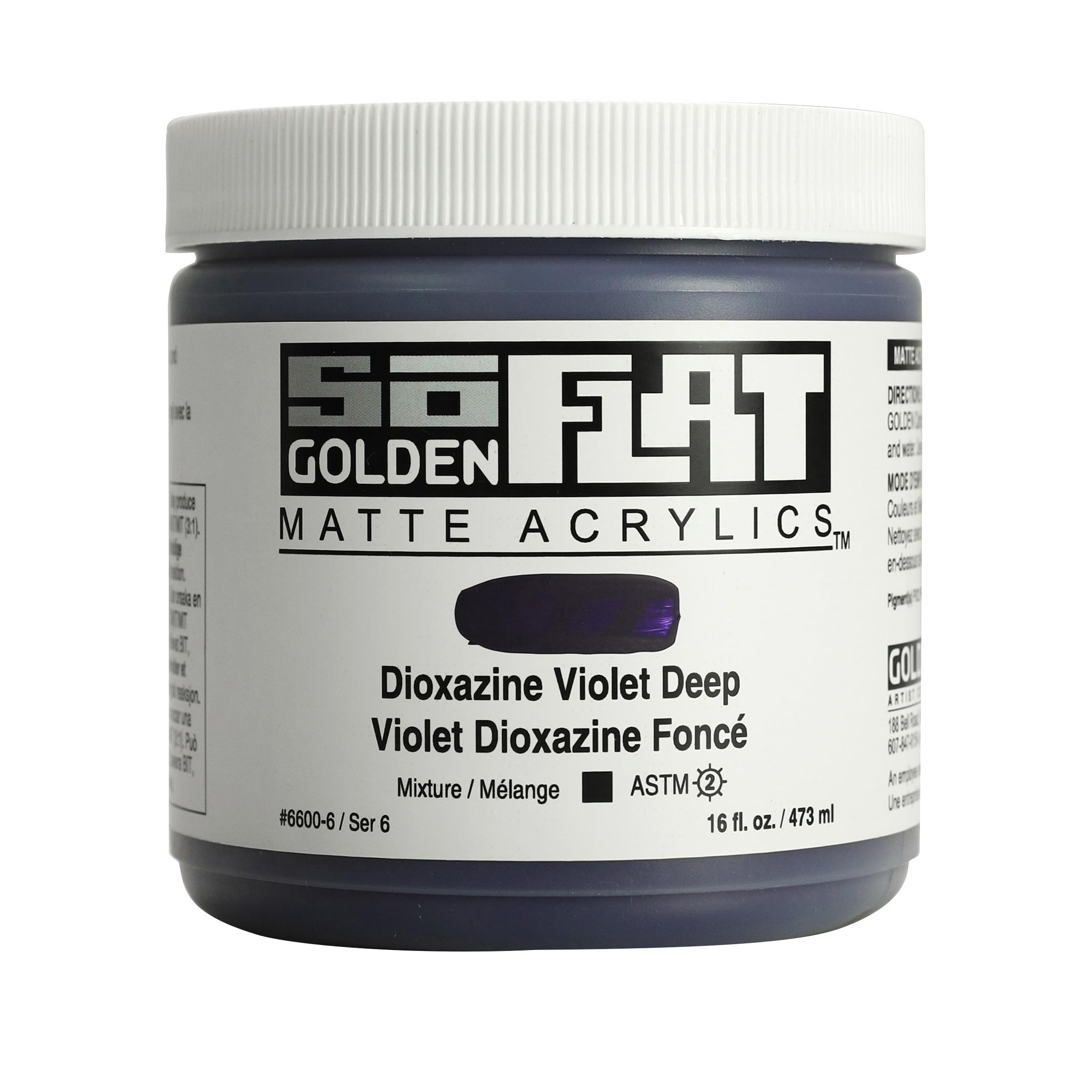 GOLDEN SoFlat Matte Acrylic Paint - Dioxazine Violet Deep (16 fl oz Jar) | Professional Opaque Acrylics for Artists | Perfect for Canvas Painting, Murals & Mixed Media Art