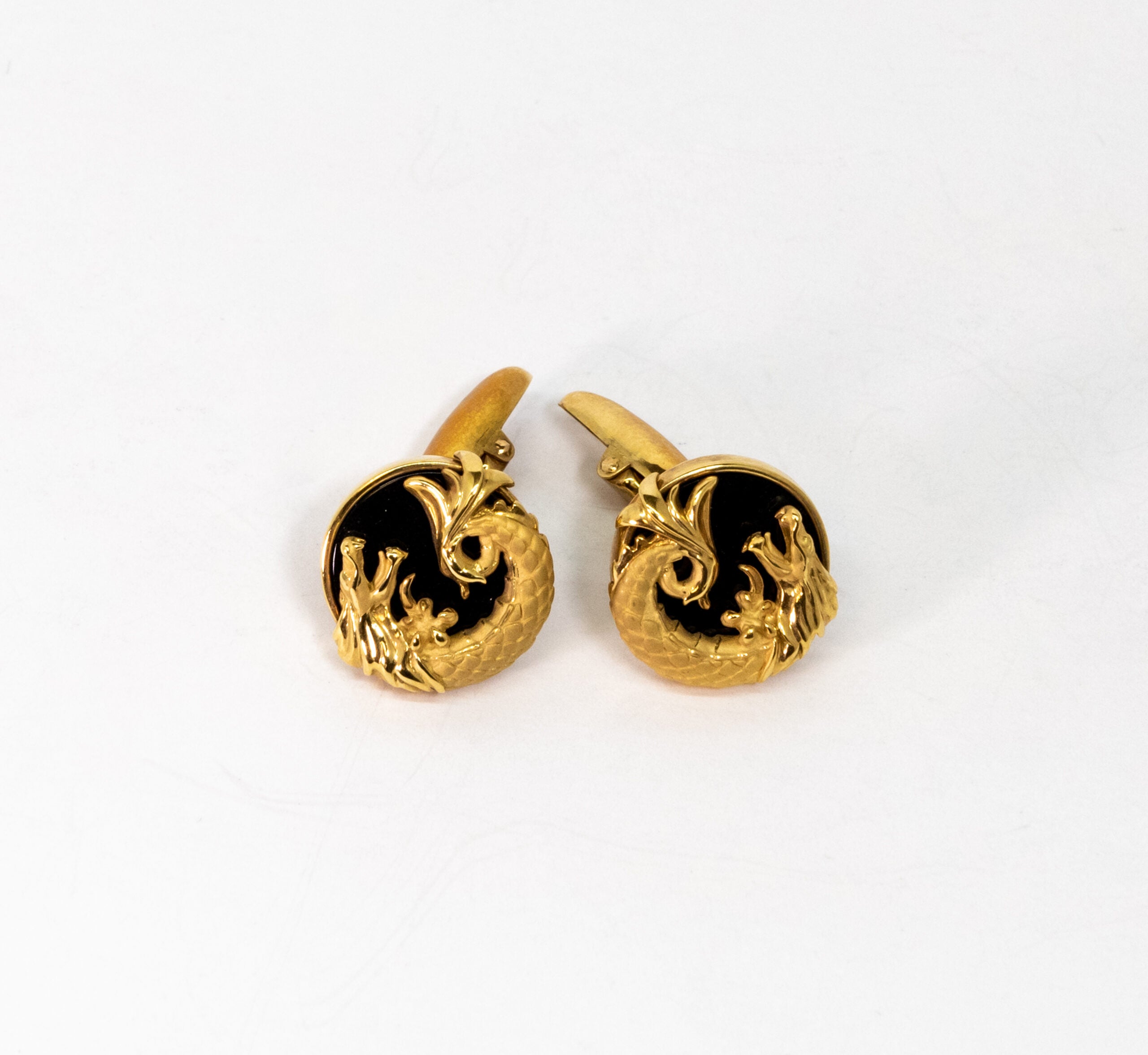 Carrera Y Carrera Circles of Fire 18K Yellow Gold and Onyx Cufflinks for Men - Luxury Gold Cufflinks for Formal Wear, Business Attire & Wedding Gifts