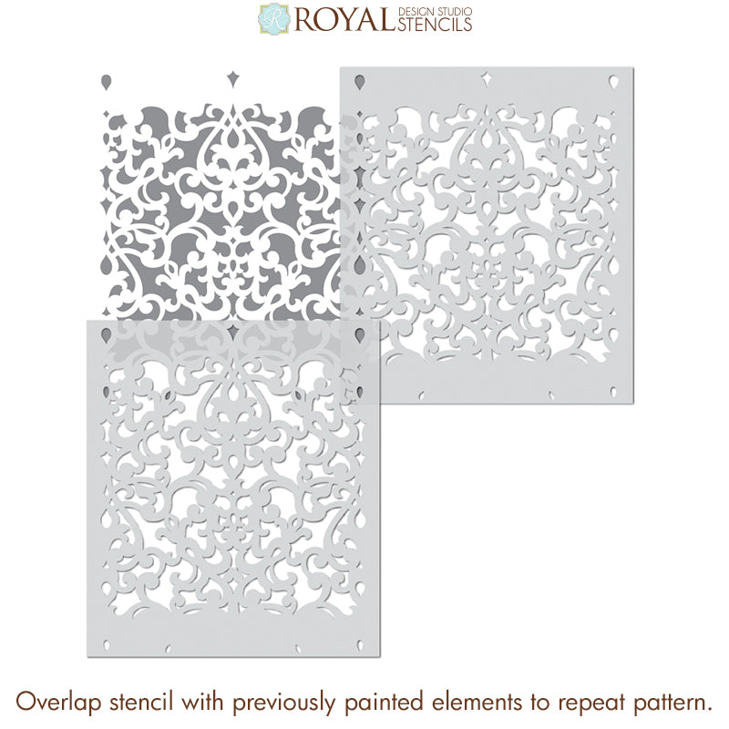 Donatella Damask Stencil - Reusable Wall Stencils for Painting, DIY Home Decor, Furniture & Crafts | Perfect for Bedroom, Living Room, and Wedding Decorations