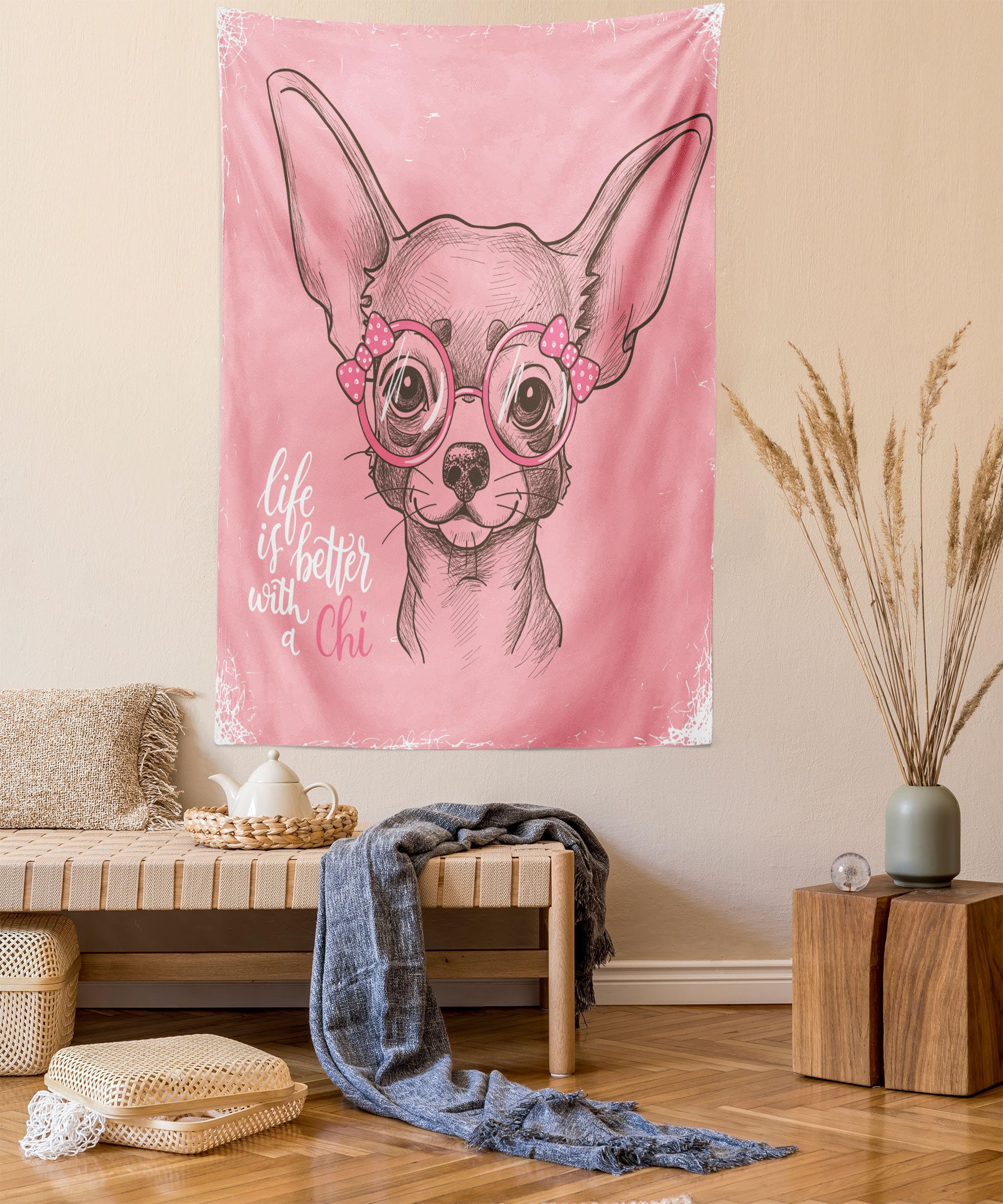 Ambesonne Dog Tapestry King Size - Chihuahua Sketch Wall Art for Bedroom Decor, 23