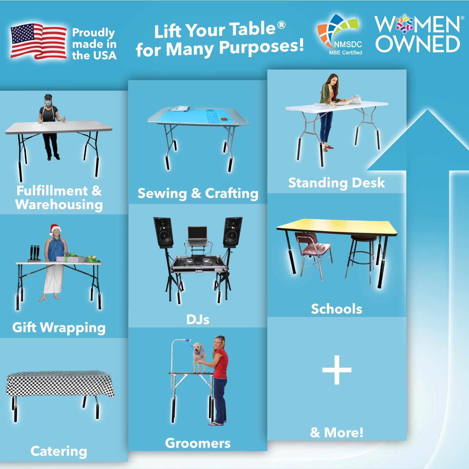 Lift Your Table® Folding Table Risers - Counter Height for Straight Leg Tables | Durable & Portable Set of 4 | Perfect for Outdoor Dining & Events