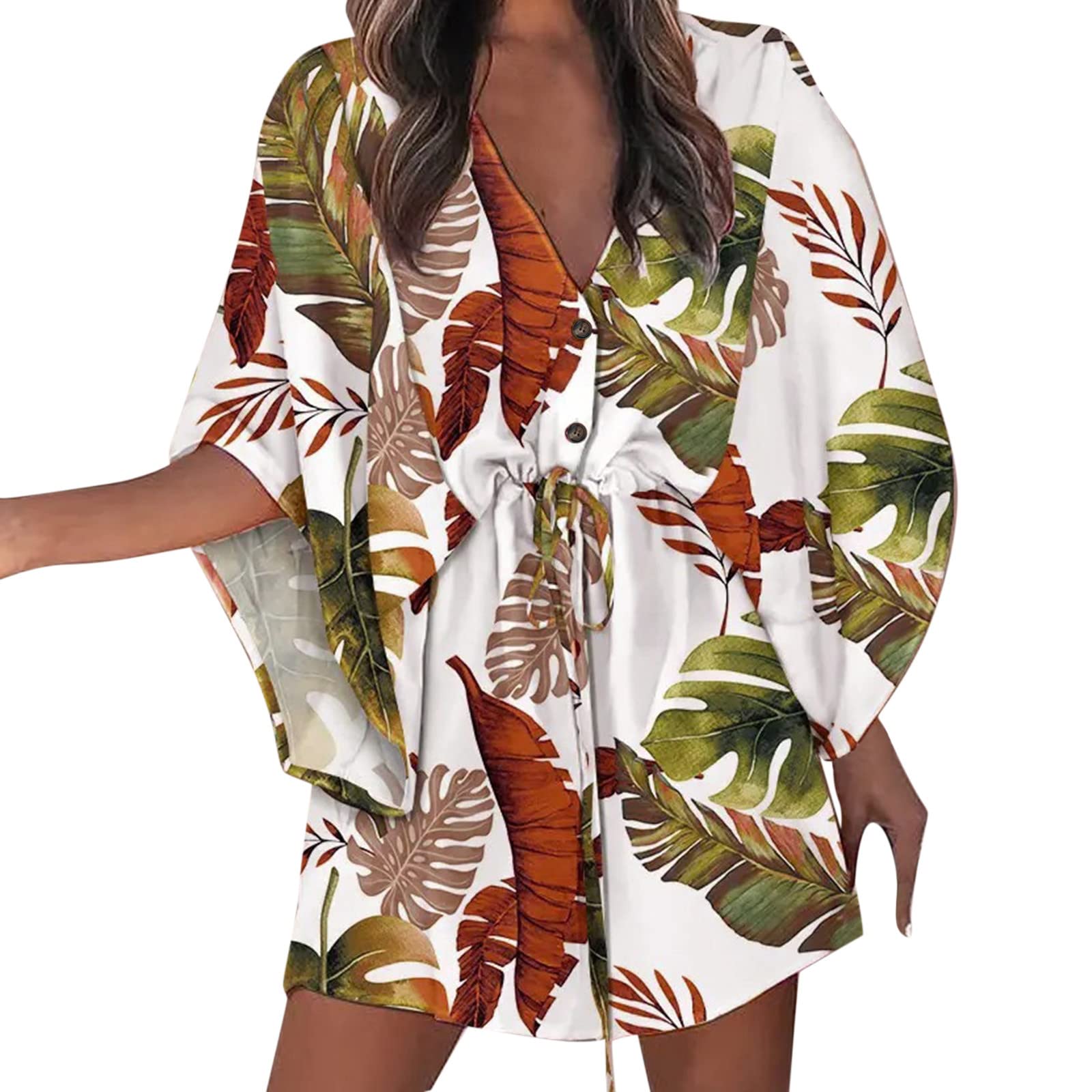 Women's White Floral A-Line Short Dress with Neck Knot - Casual Summer Dress for Beach, Party & Date Night