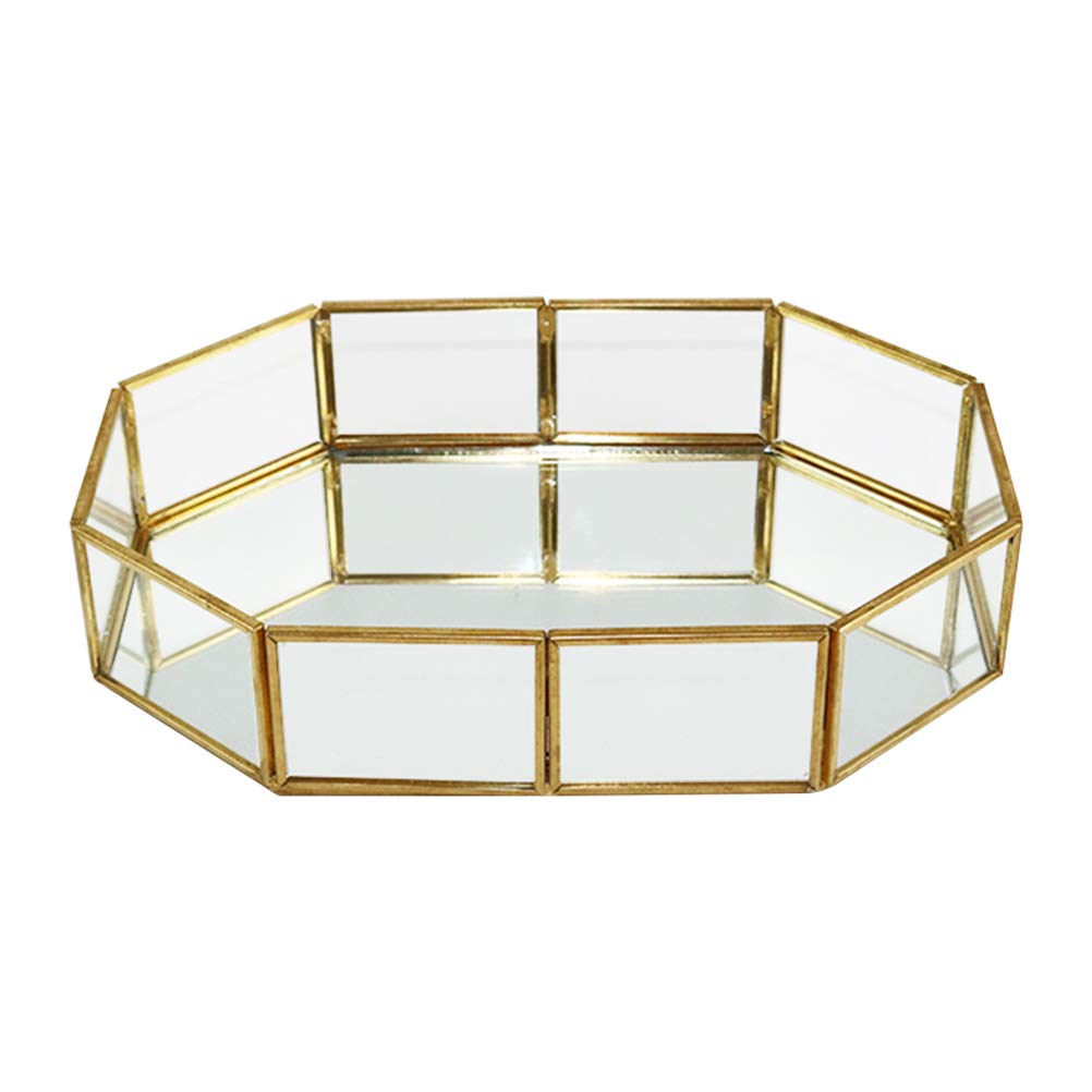 Vintage Octagonal Glass Tray - Decorative Vanity Organizer for Perfume, Jewelry & Cosmetics | Bathroom Countertop Display, Dresser Tray & Trinket Holder - Perfect for Home Decor, Gift Giving & Luxury Bathroom Organization