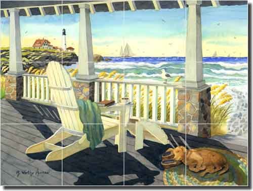 Robin Wethe Altman Coastal Seascape Ceramic Tile Mural - 12.75