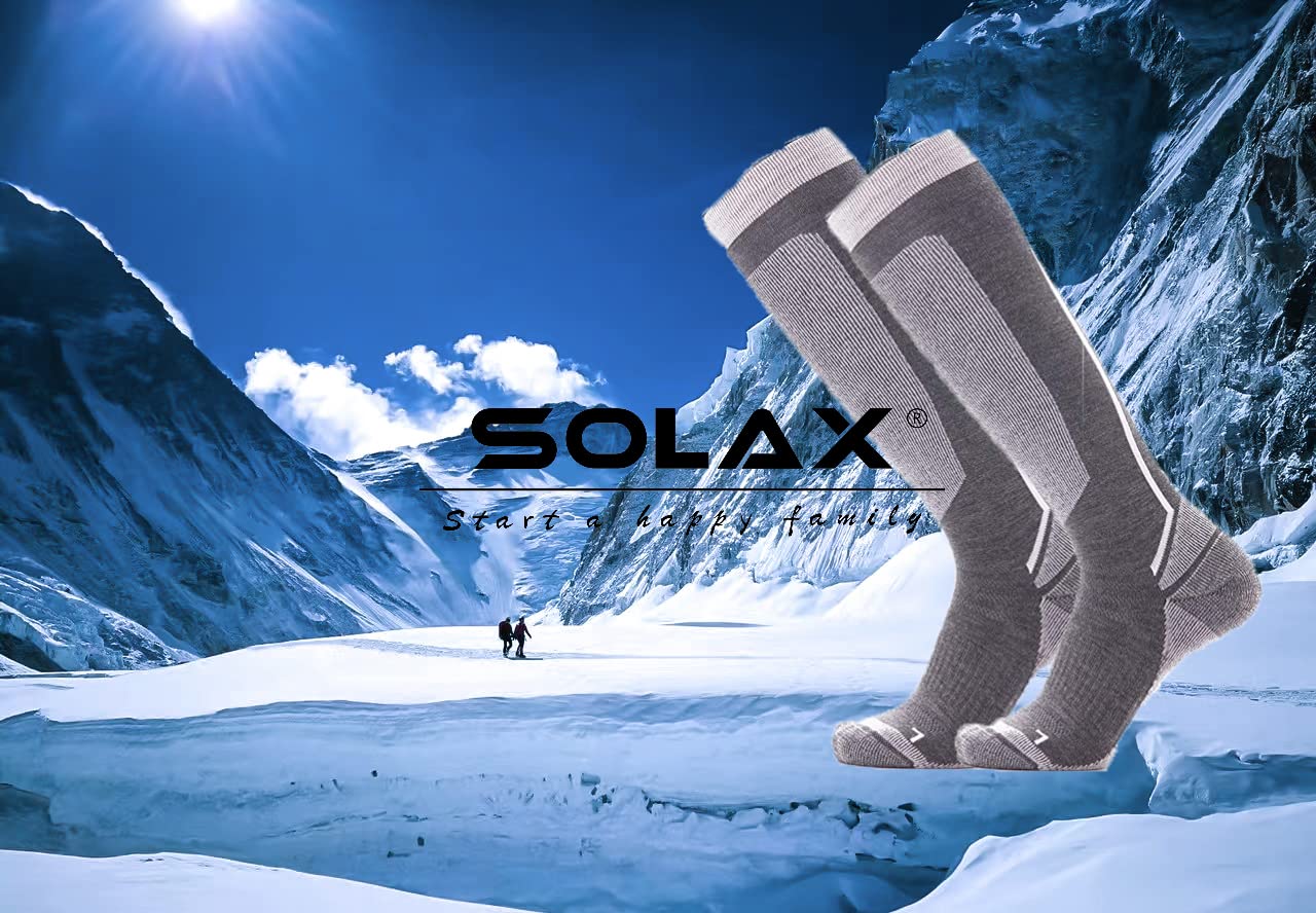 SOLAX Women's Wool Ski Socks - Over The Calf Thermal Winter Socks for Skiing, Snowboarding & Outdoor Sports - Ultra Warm, Moisture Wicking & Cushioned for All-Day Comfort on Slopes & Cold Weather Adventures