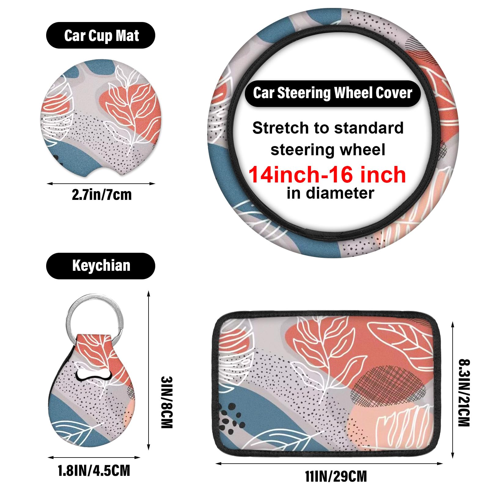 10-Piece Abstract Art Car Interior Set - Steering Wheel Cover, Armrest Pad, Headrest Covers, Seat Belt Pads, Handbrake Cover & Keychain Coasters for SUV & Cars | Modern Vehicle Decor & Protection (Abstract Design 2) | Perfect for Daily Commute, Road Trips & Car Enthusiasts