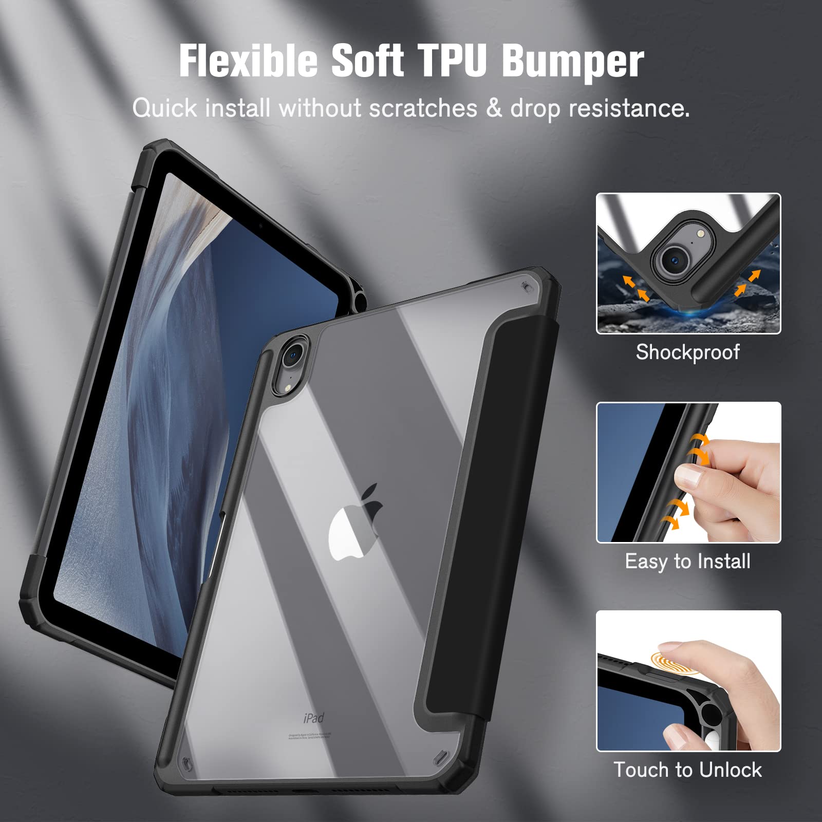 Fintie Hybrid Slim Case for iPad Mini 7 (2024) & iPad Mini 6 - Shockproof Clear Transparent Back Cover with Built-in Apple Pencil Holder - Perfect for Work, Travel, and Home Use