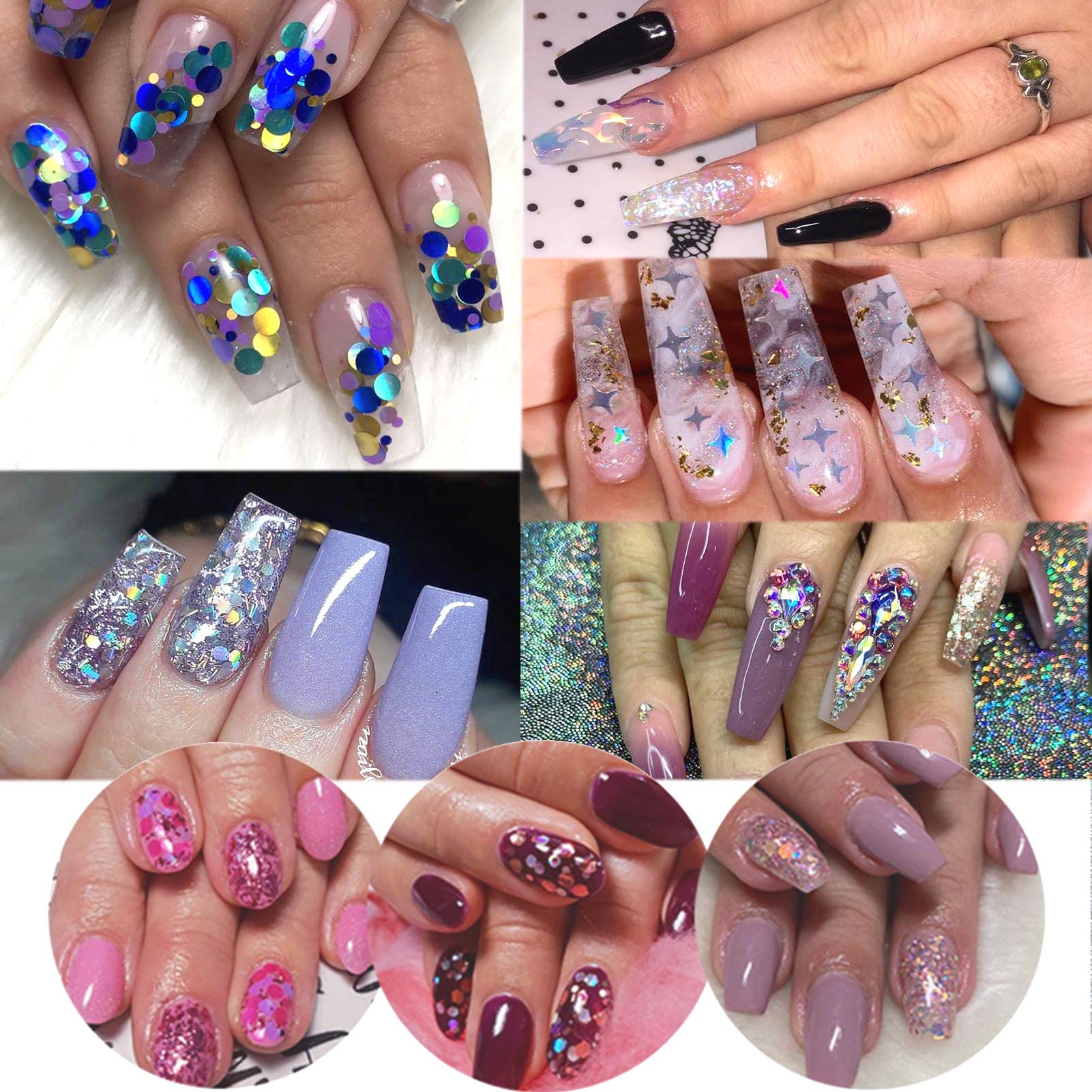 Holographic Nail Glitter Sequins Set - Laser Butterfly & Star Chunky Glitter Flakes for Acrylic Nails, Nail Art, DIY Manicure - Perfect for Nail Salon, Home Nail Design, Party Makeup (4 Styles)